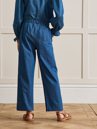 Wijde meisjesbroek in light denim