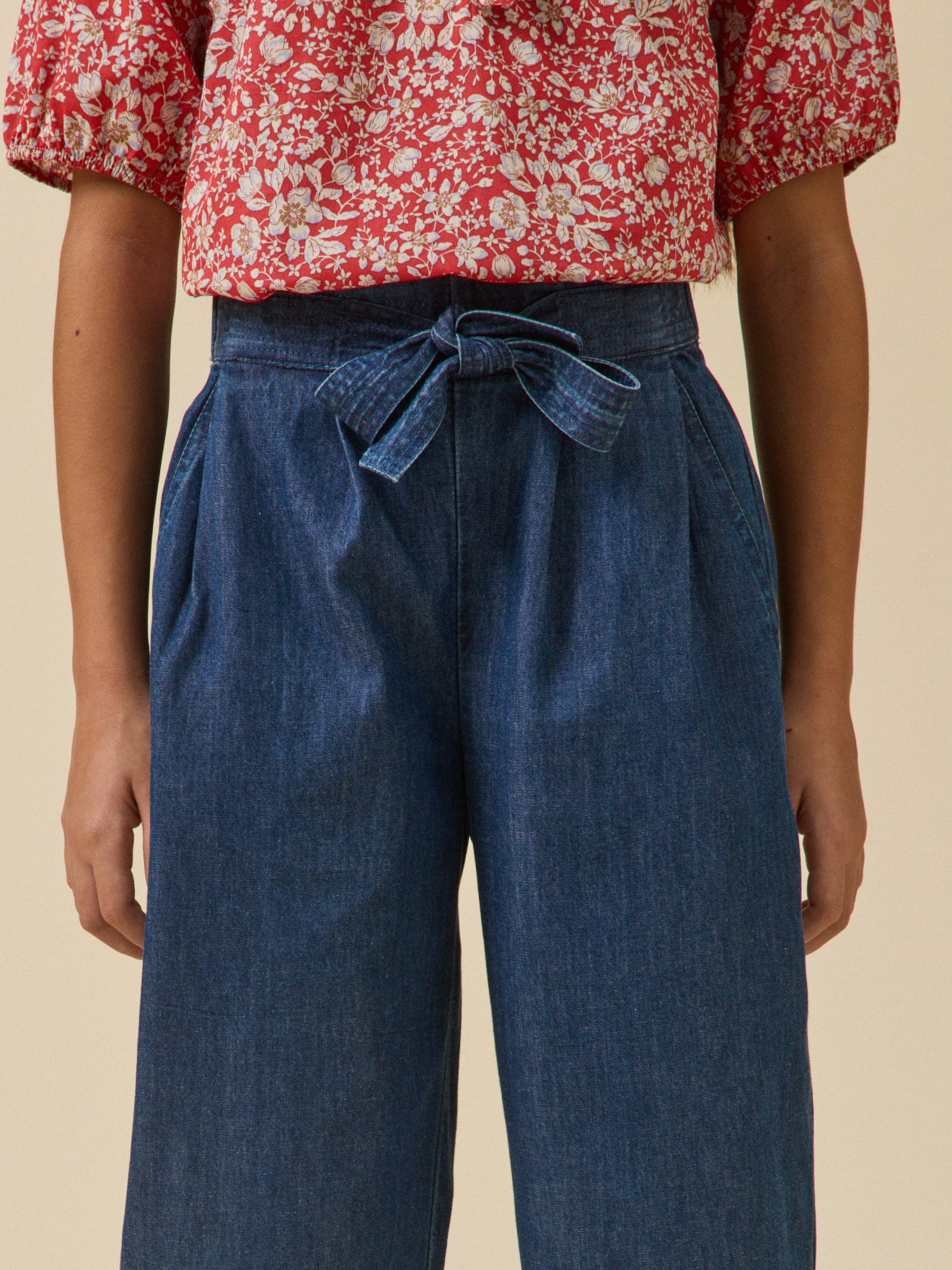 Wijde meisjesbroek in light denim