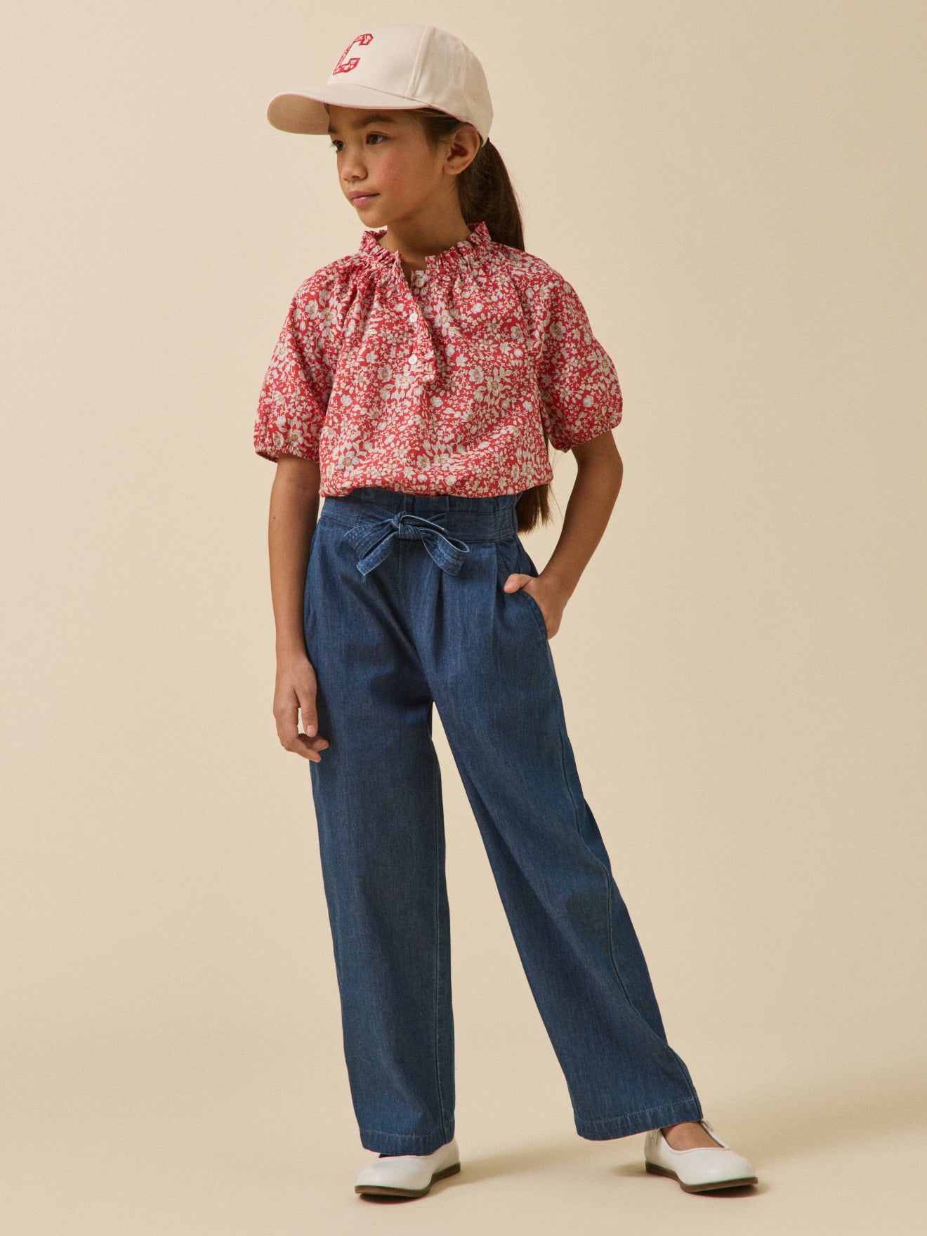 Wijde meisjesbroek in light denim