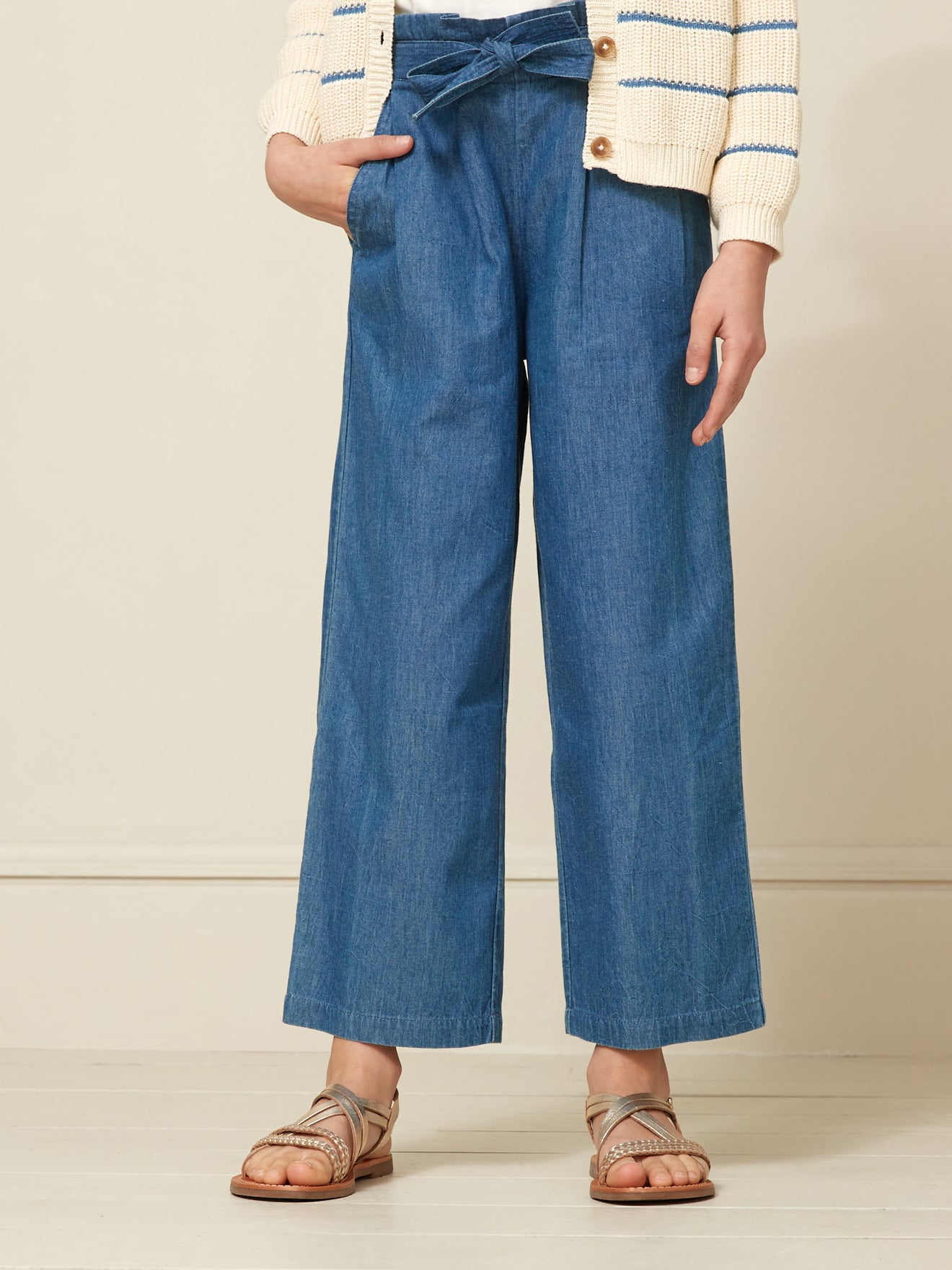Pantalon large Fille en denim light