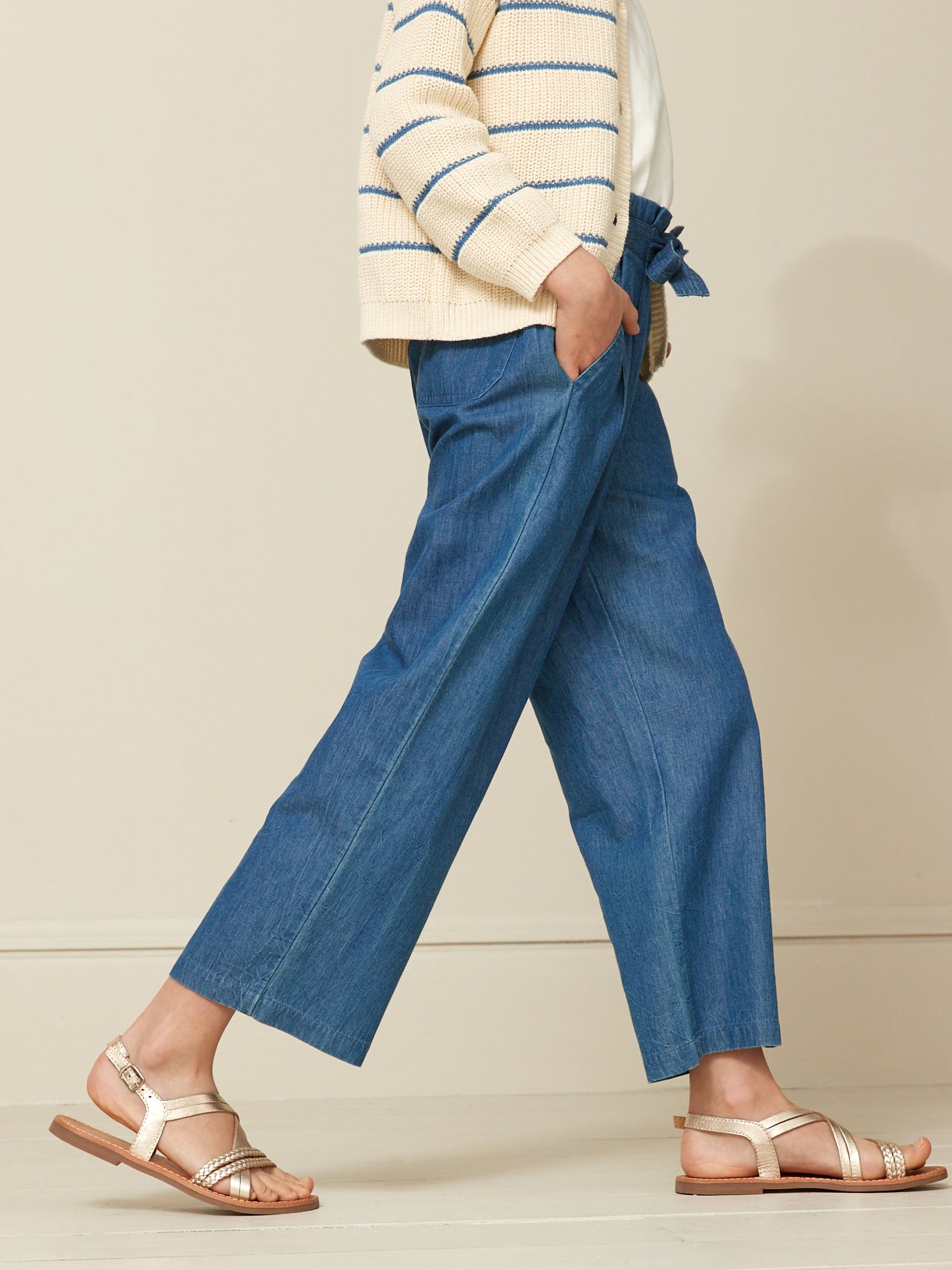 Pantalon large Fille en denim light
