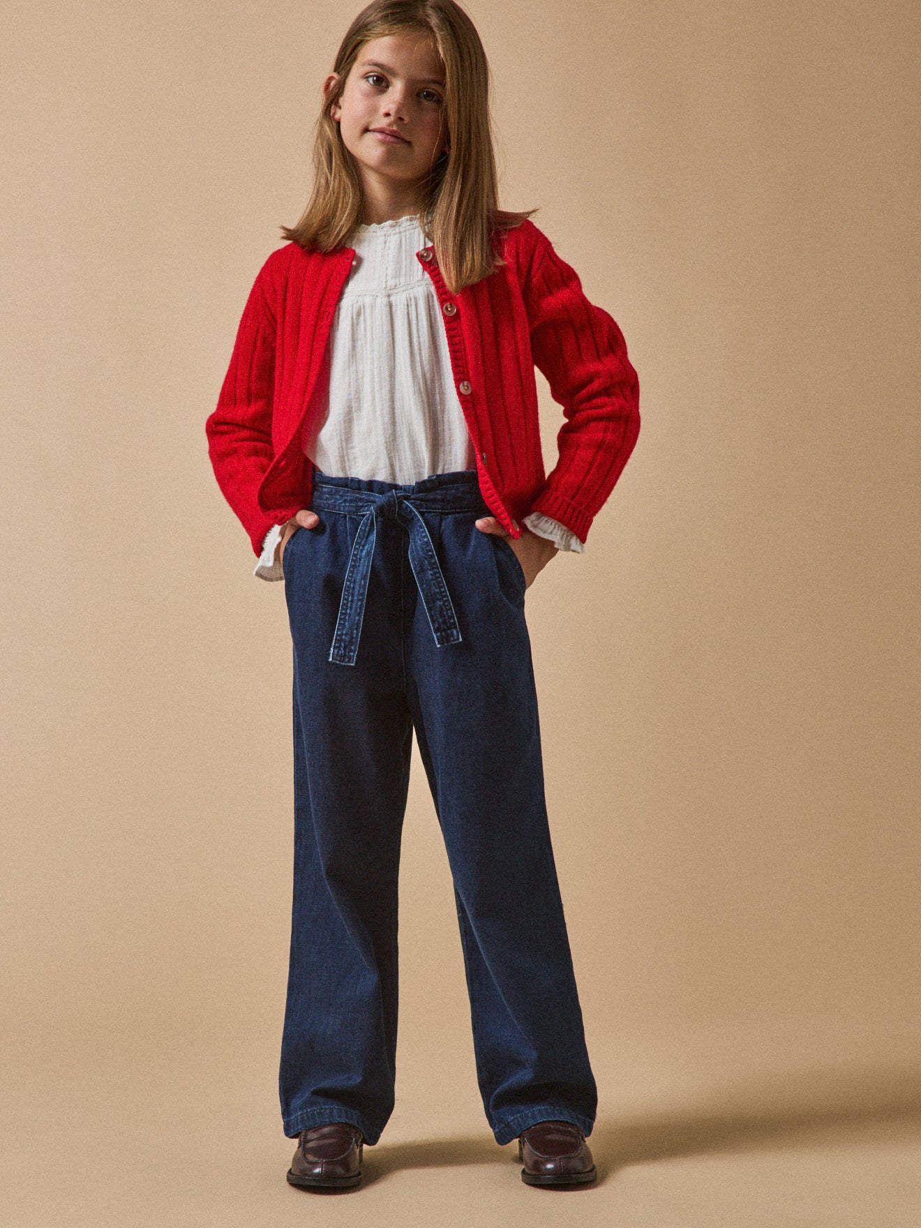 Wijde meisjesbroek in light denim