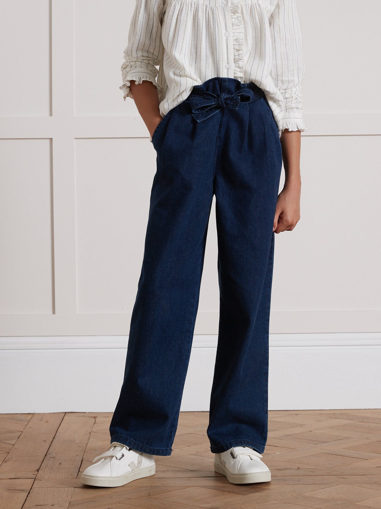 Wijde meisjesbroek in light denim