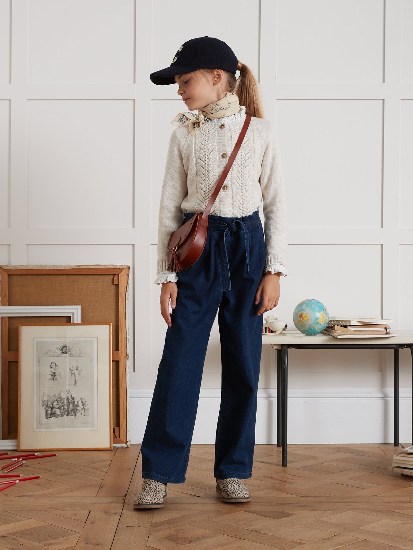 Wijde meisjesbroek in light denim