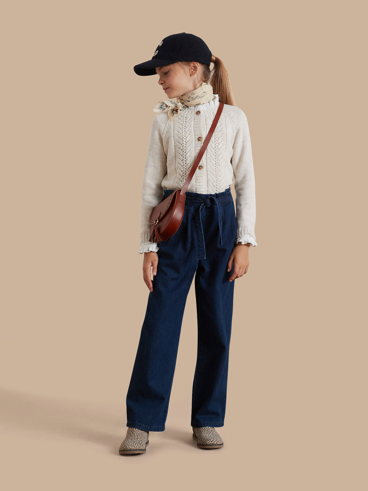 Wijde meisjesbroek in light denim
