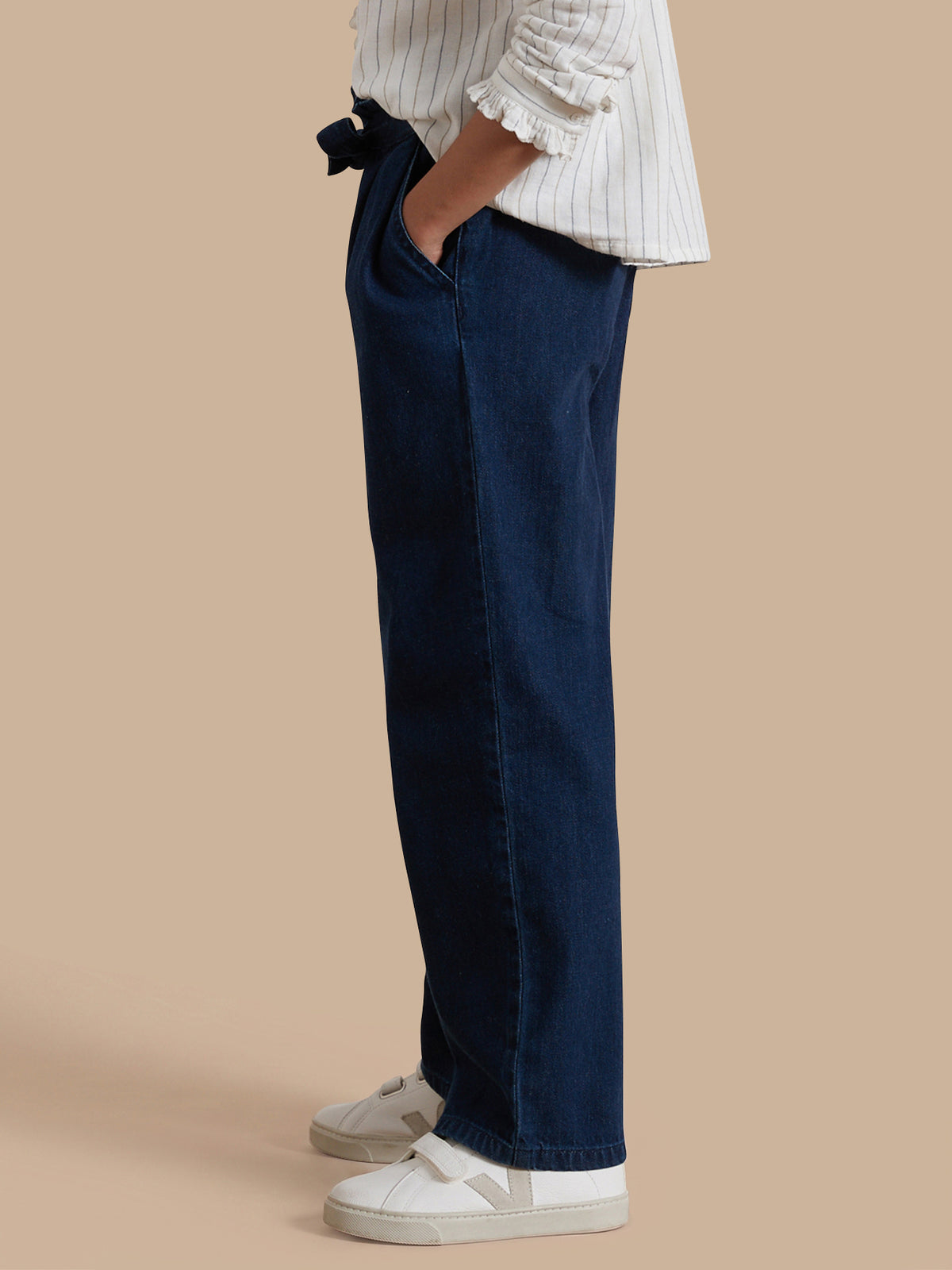 Wijde meisjesbroek in light denim