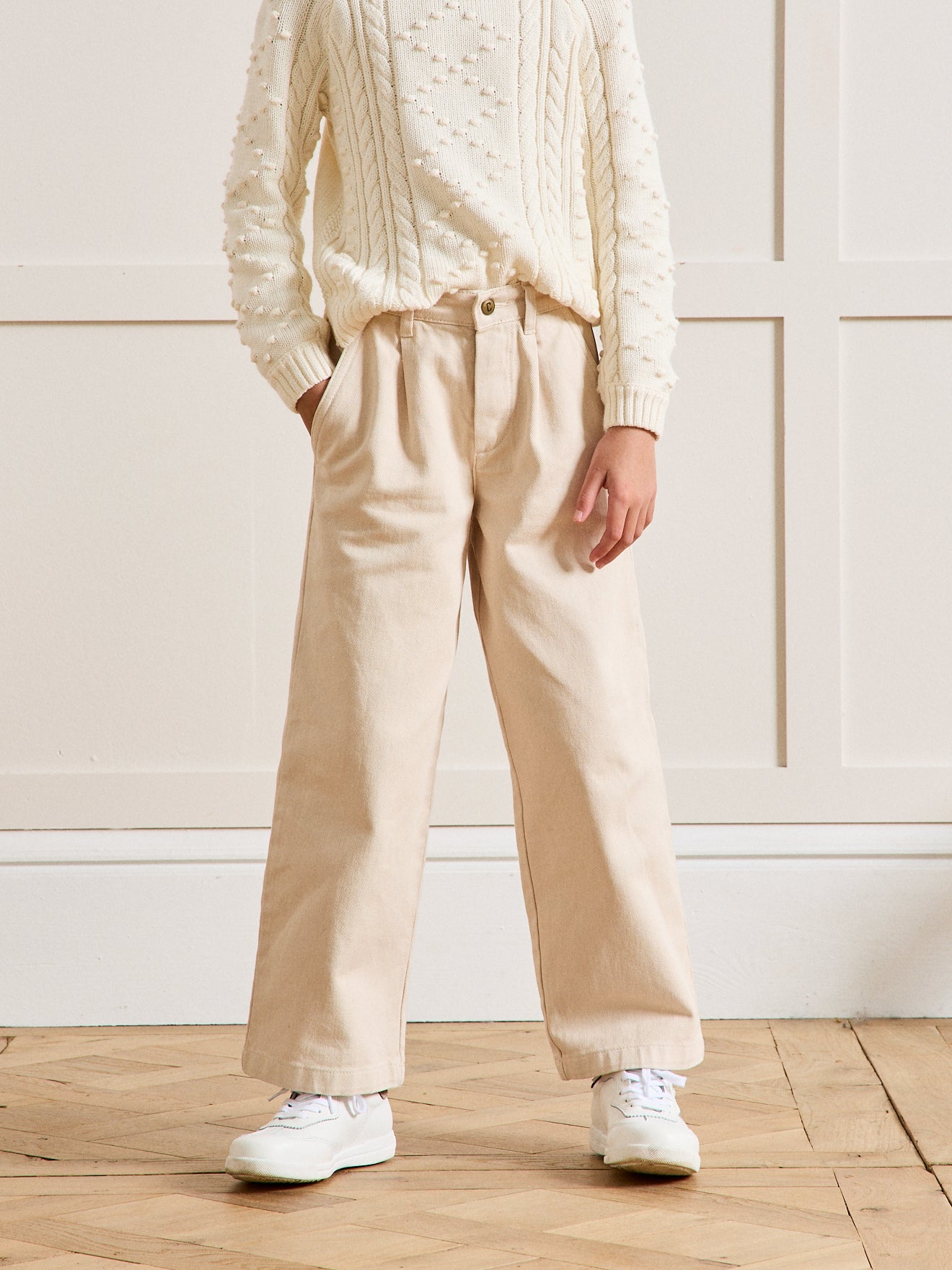 Pantalon large Fille en denim couleur - Collection Junior
