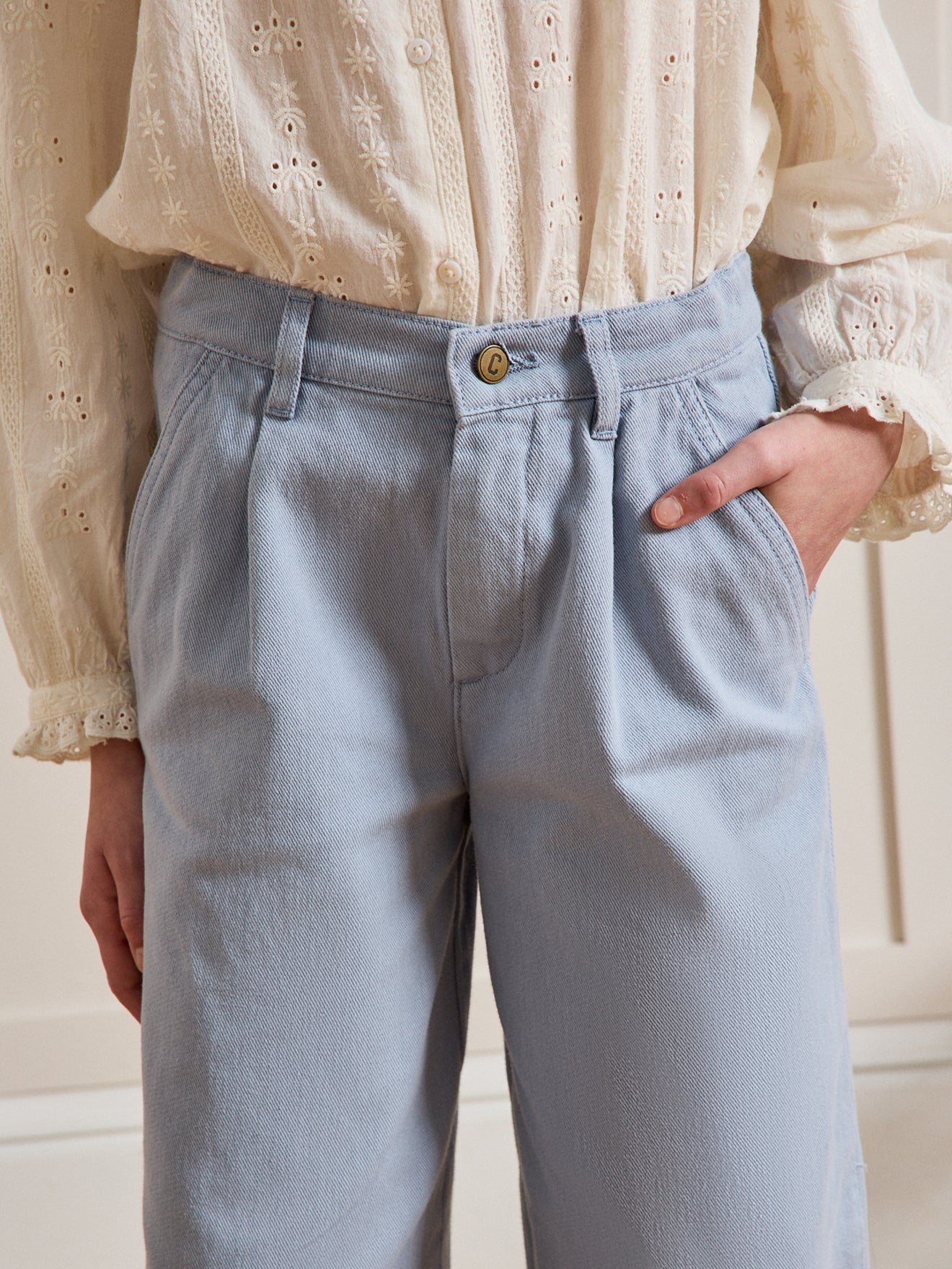 Wijde meisjesbroek in gekleurd denim - Junior collectie
