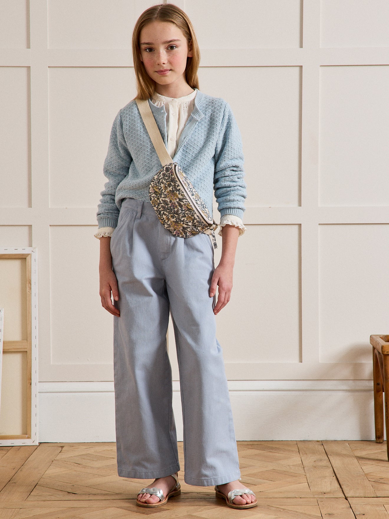 Wijde meisjesbroek in gekleurd denim - Junior collectie