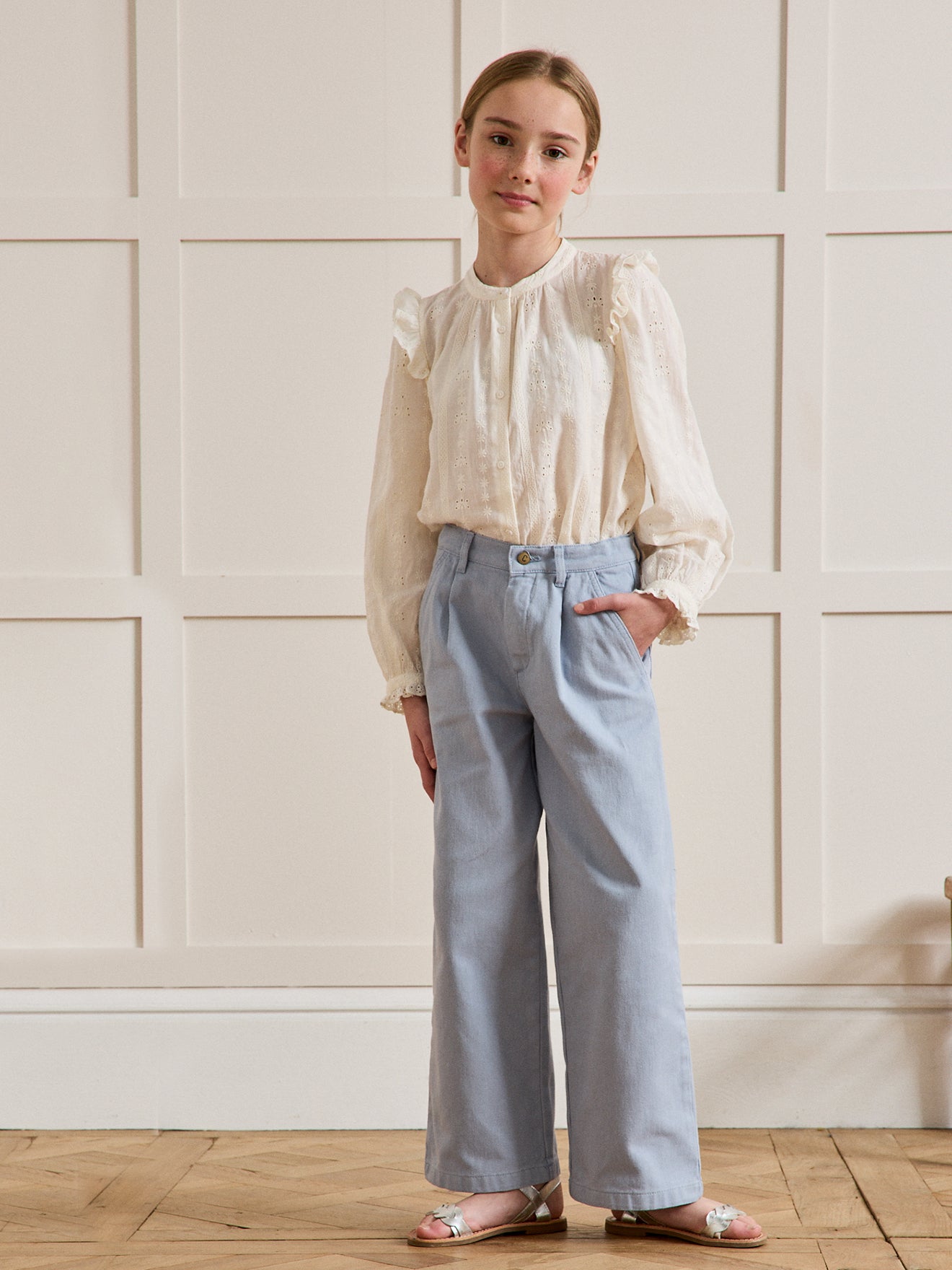 Wijde meisjesbroek in gekleurd denim - Junior collectie
