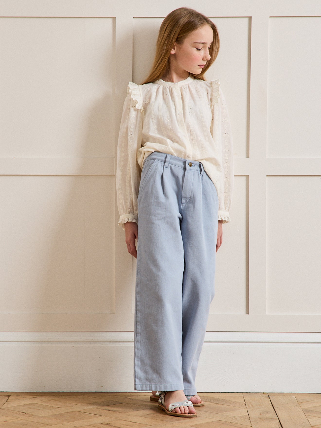Wijde meisjesbroek in gekleurd denim - Junior collectie