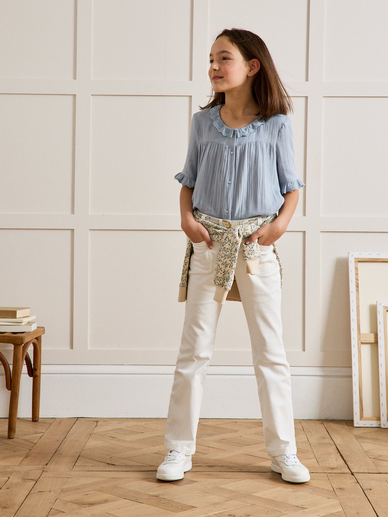 Flared meisjesbroek in twill