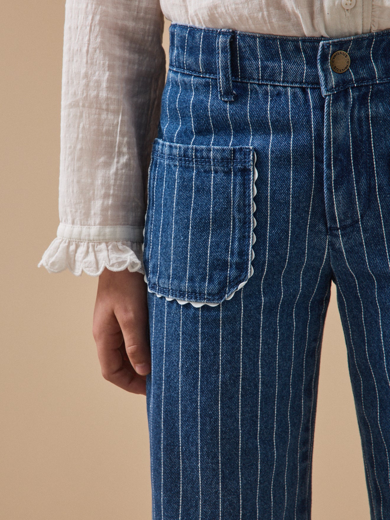 Pantalon droit rayé festonné Fille