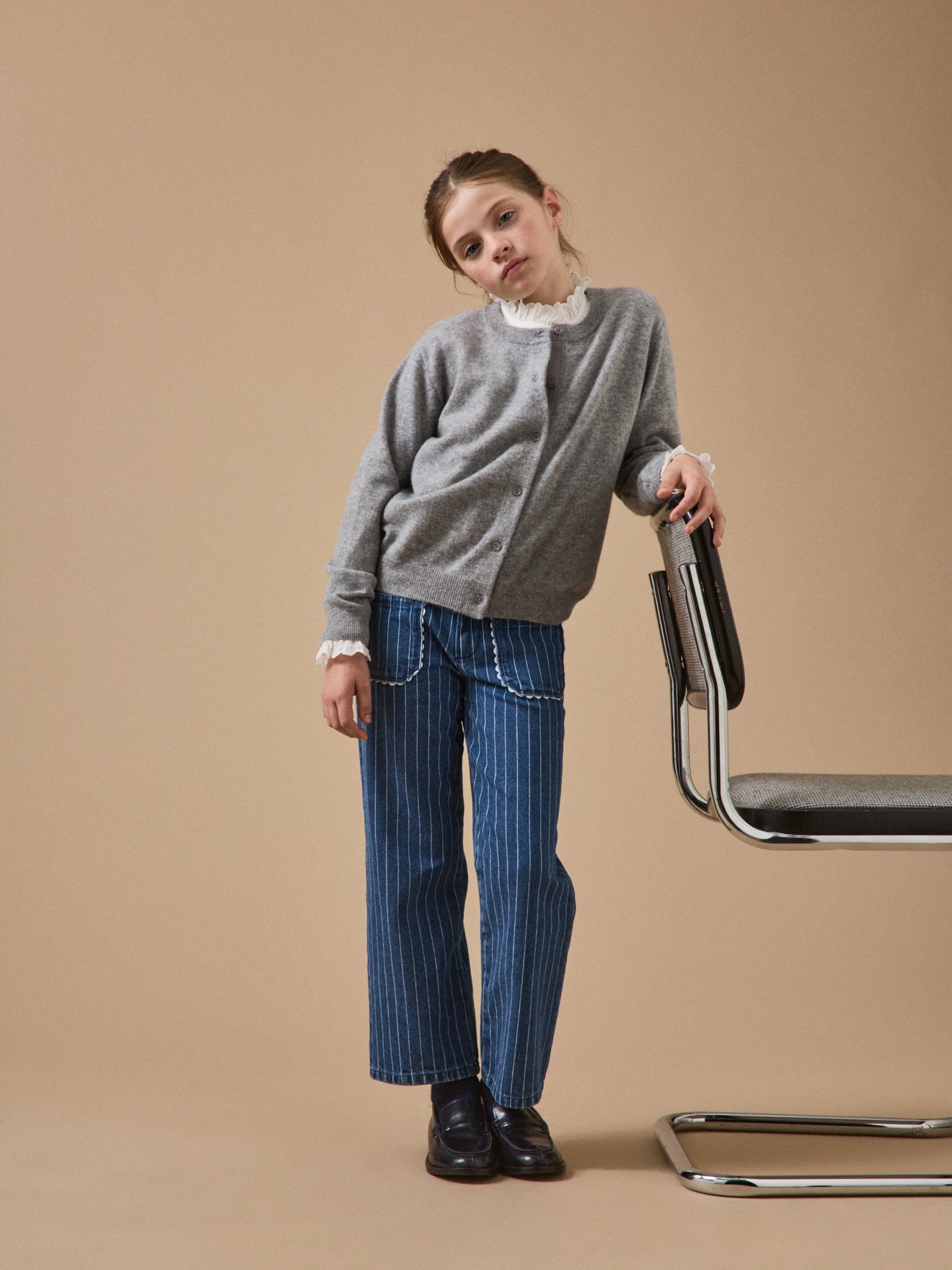 Pantalon droit rayé festonné Fille