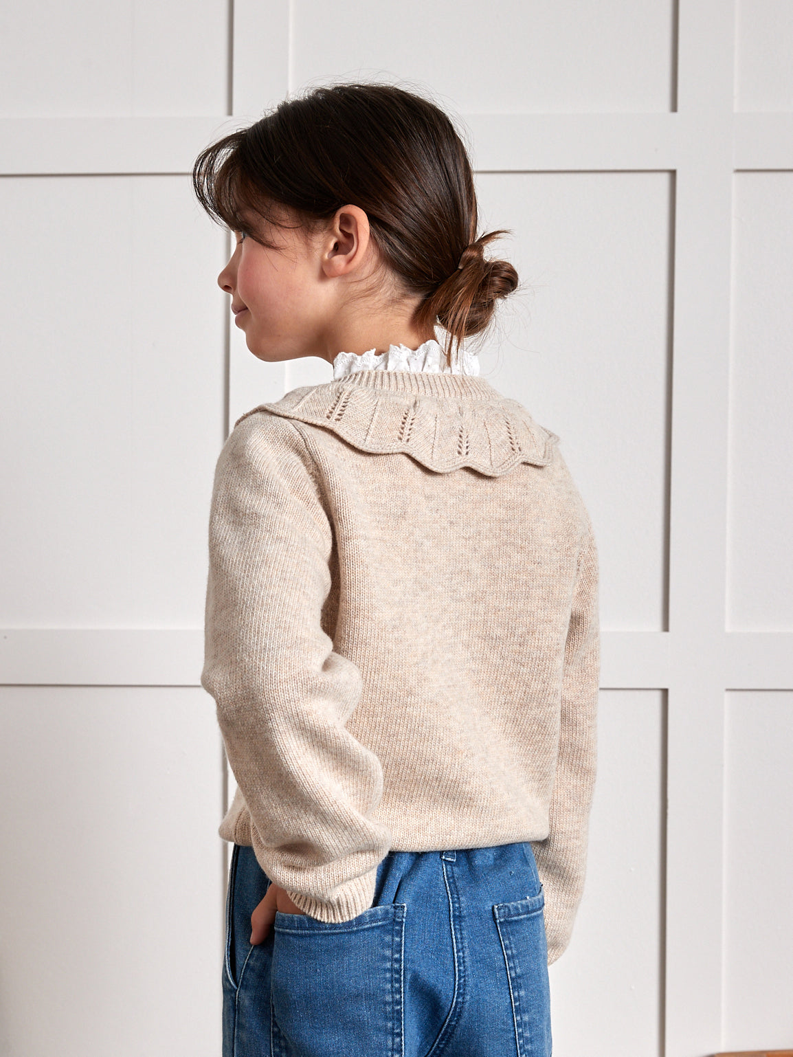 Cardigan Fille à col pointelle