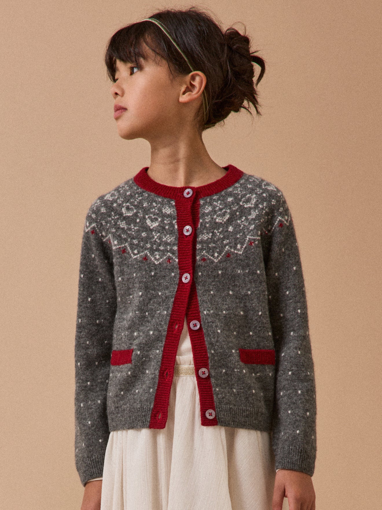 Wollen meisjescardigan met jacquard