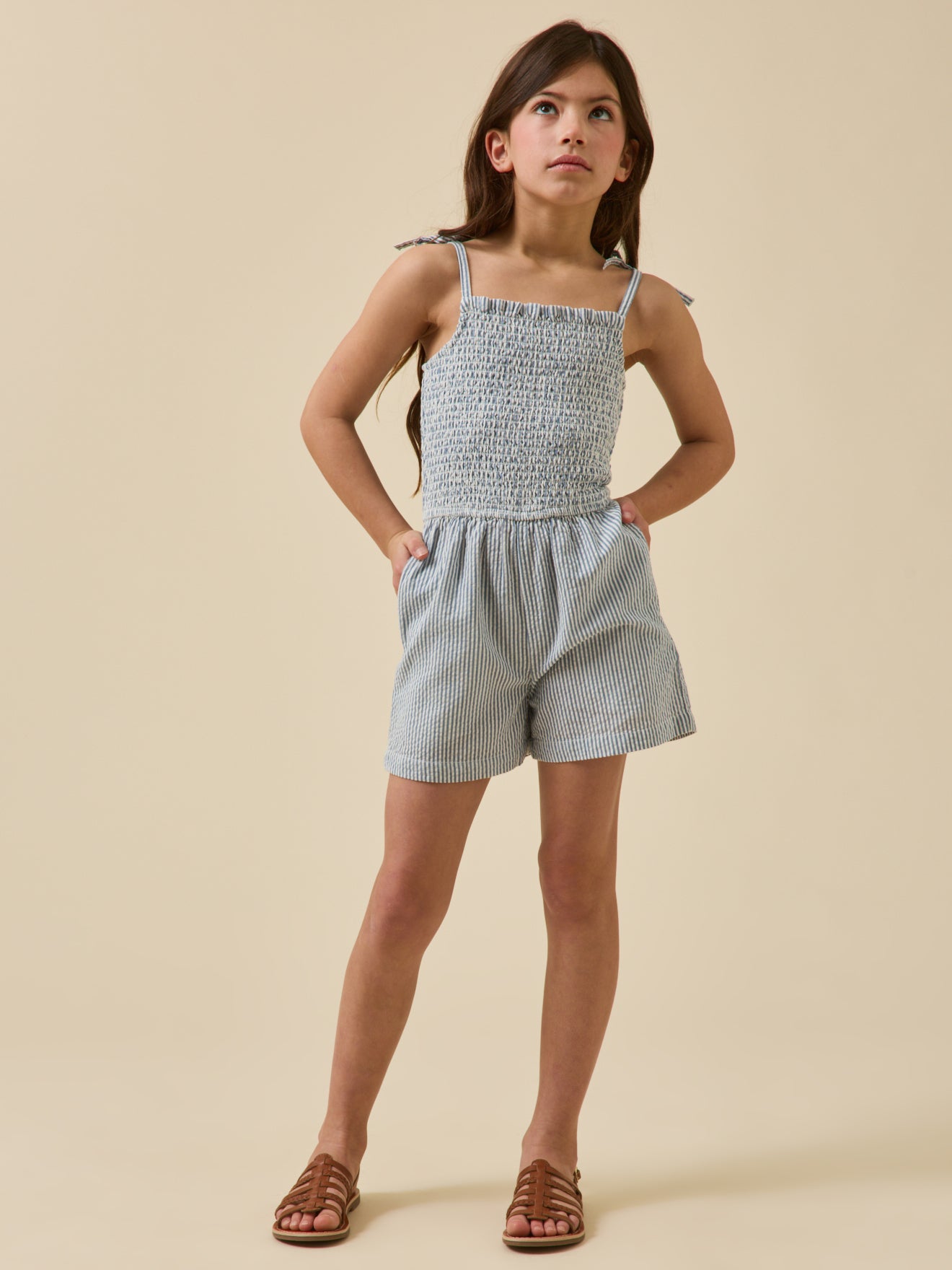 Meisjesplaysuit in seersucker