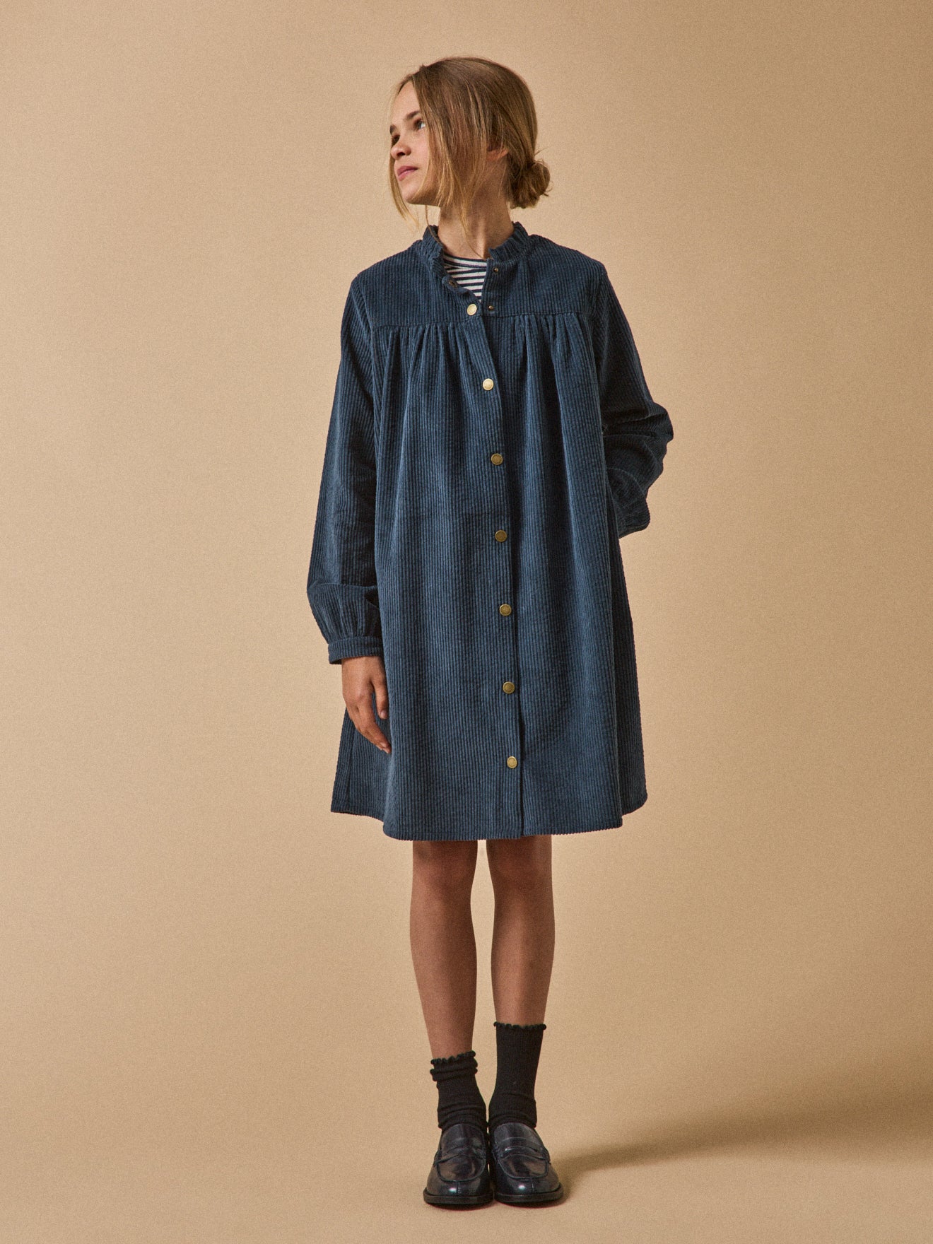 Robe chemise Fille en velours gaufré