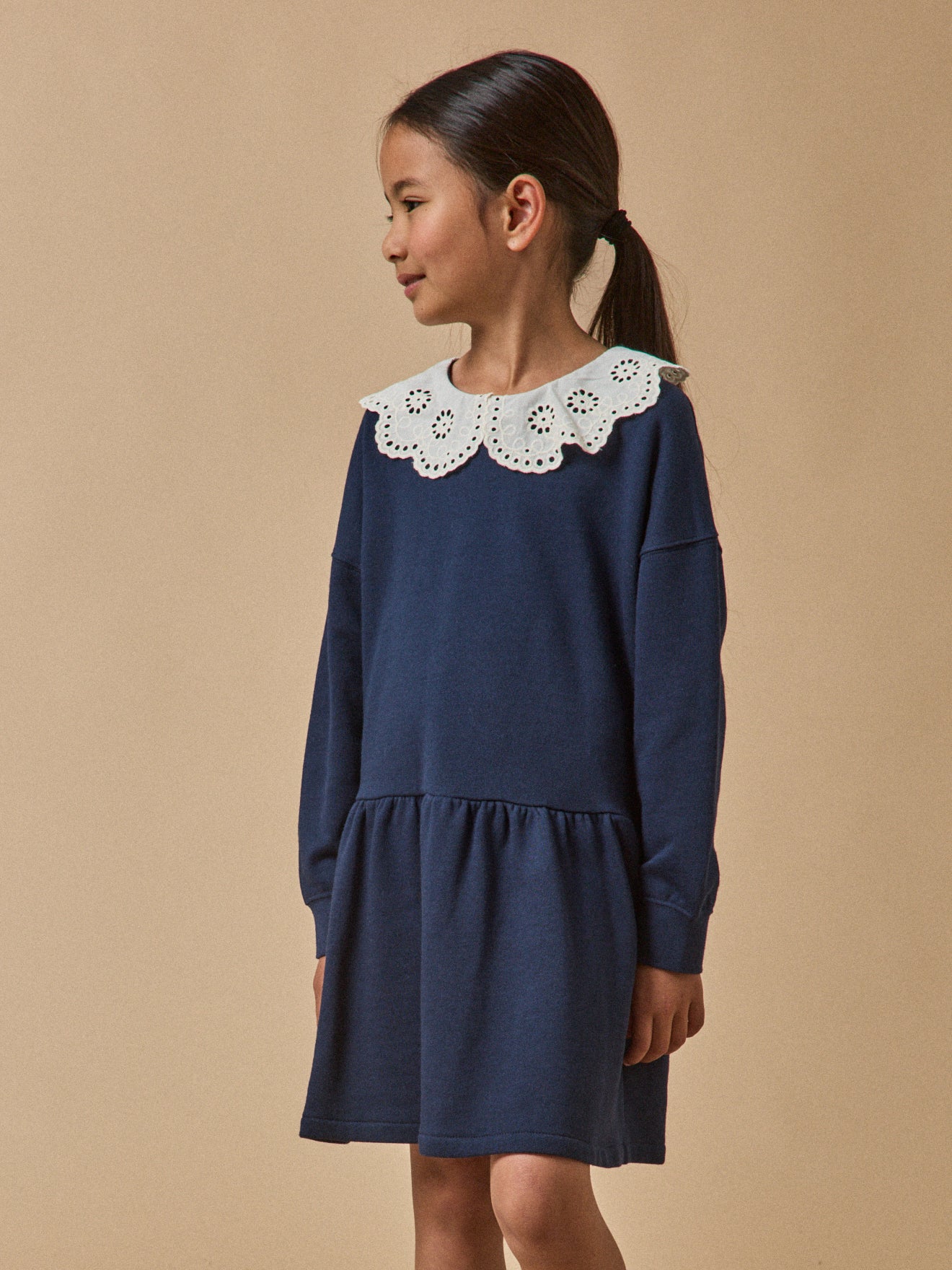Robe grand col brodé - Coton biologique