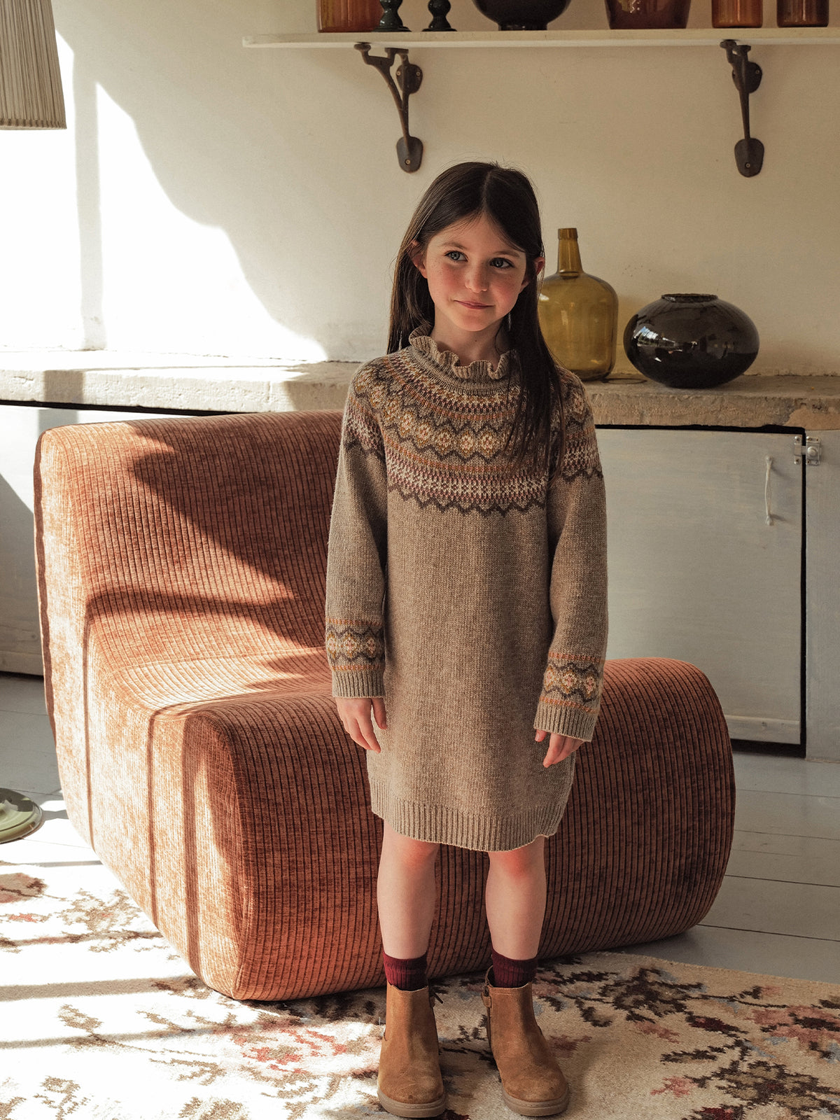 Wollen meisjesjurk met jacquard