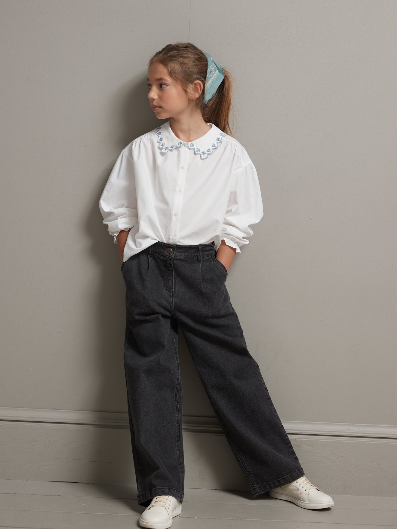Chemise Fille en popeline brodée