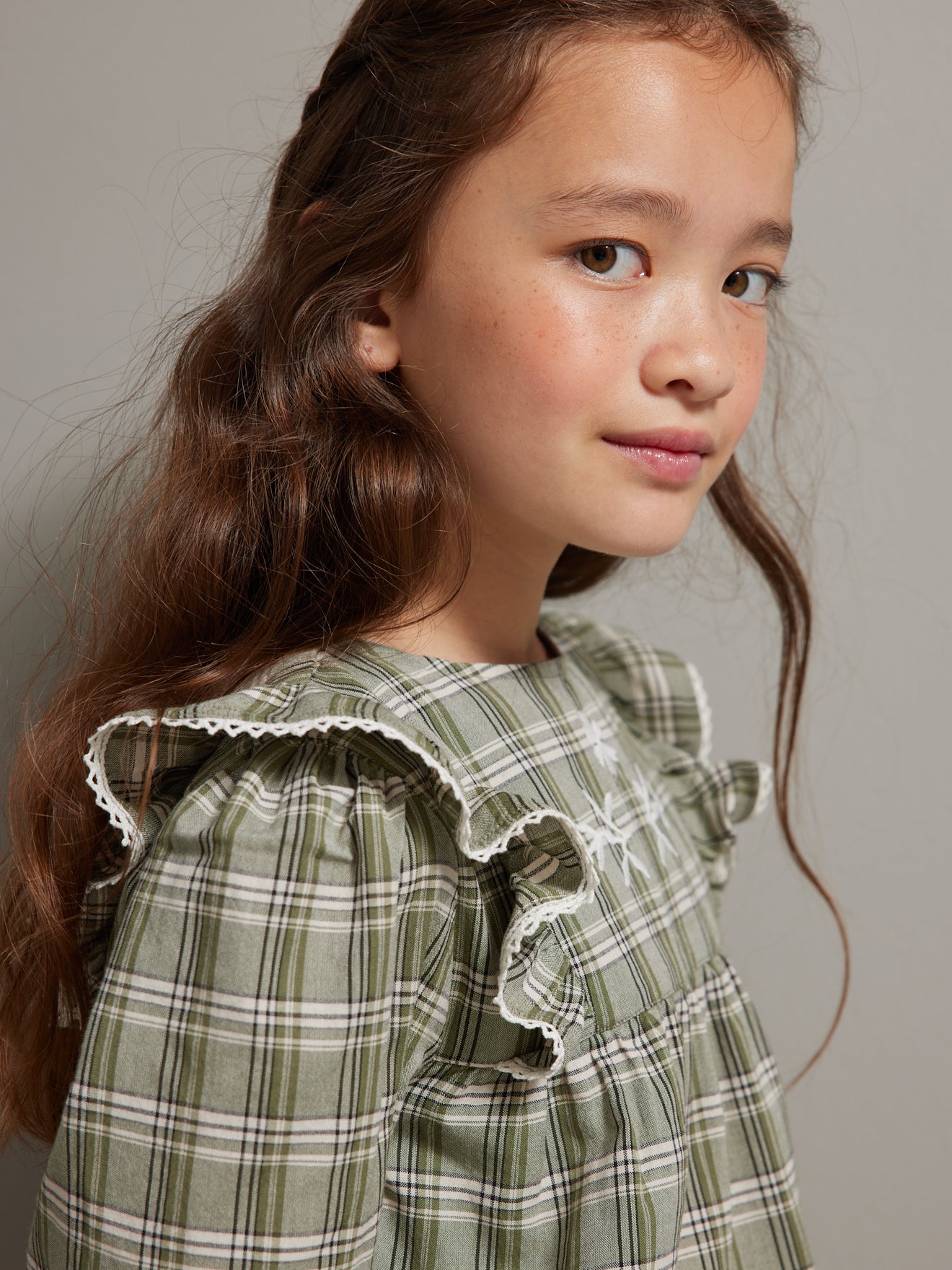 Blouse brodée Fille à carreaux