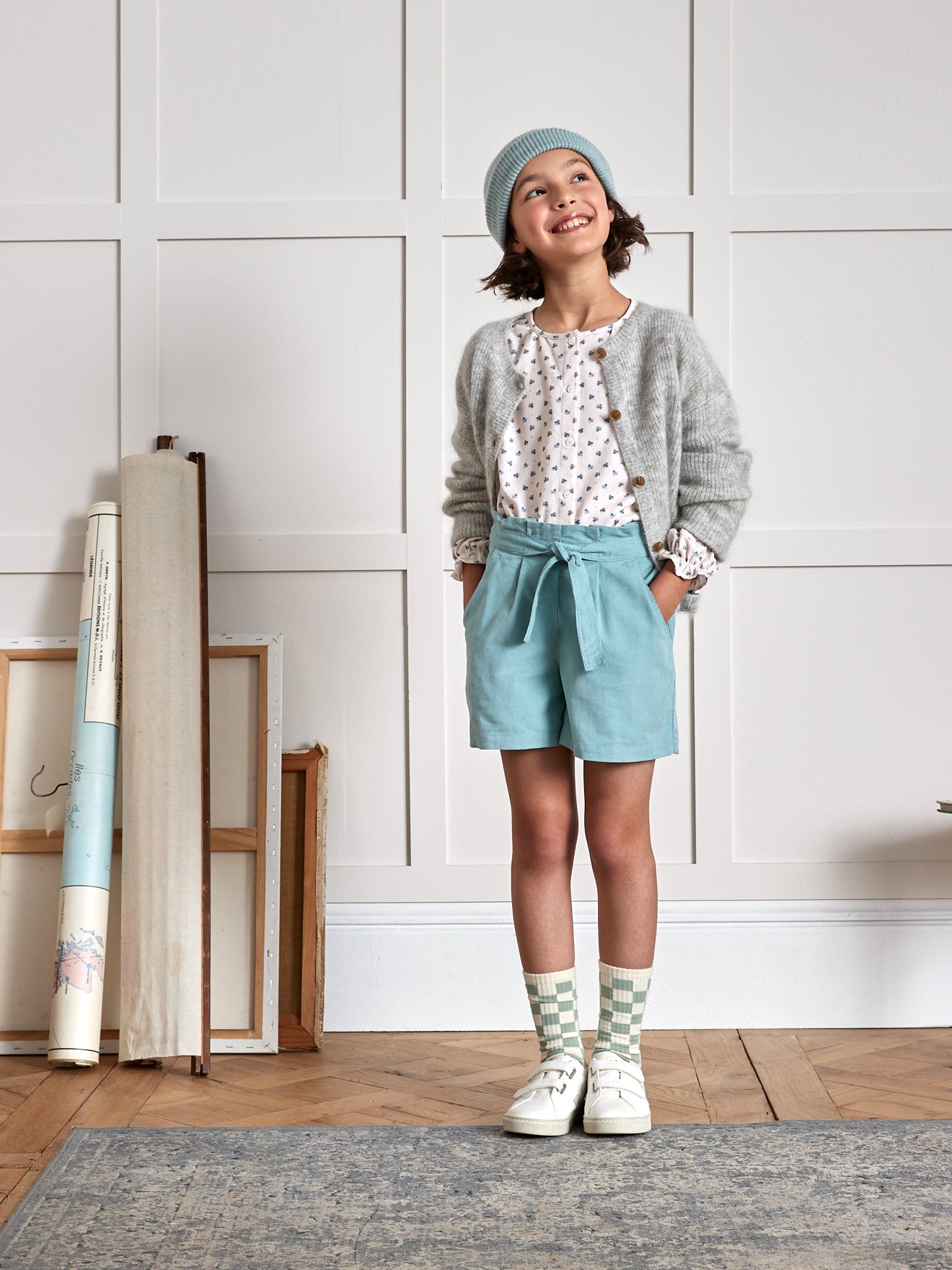 Wijd meisjeshemd in velours met Emily print