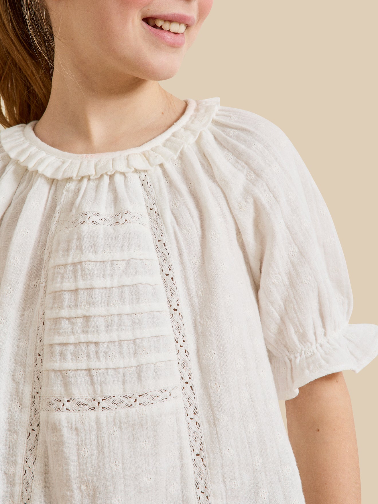 Blouse Fille broderie anglaise en gaze de coton