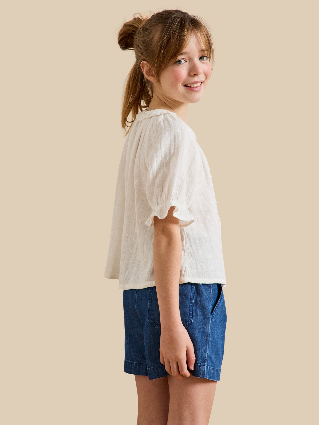 Blouse Fille broderie anglaise en gaze de coton