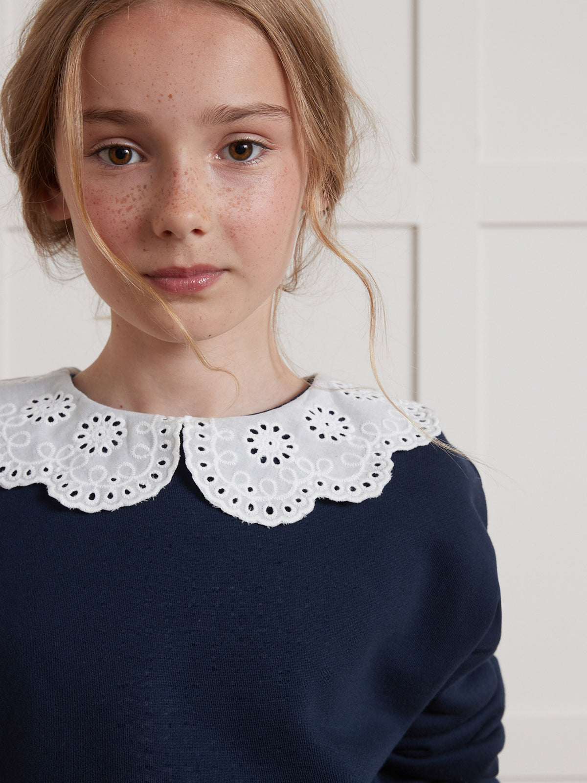 Sweat col dentelle Fille - Coton biologique