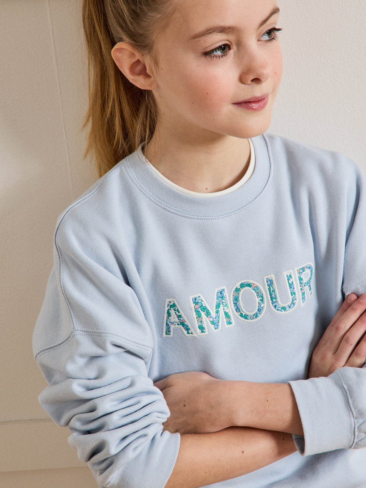 Sweat Fille à message en tissu Liberty - Coton biologique