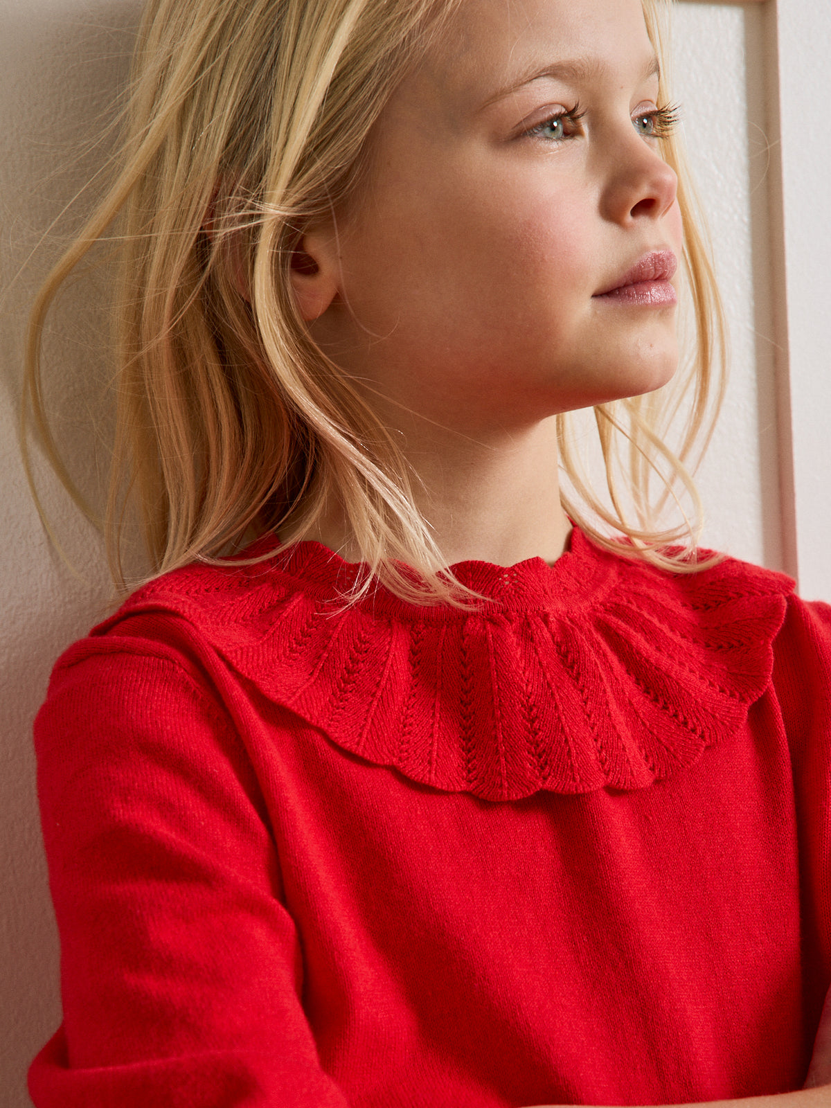 Pull col Pierrot Fille en coton et laine