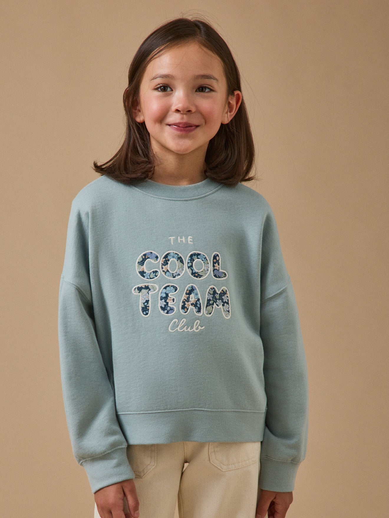 Meisjessweater "Cool Team" met Liberty-stof - Biokatoen