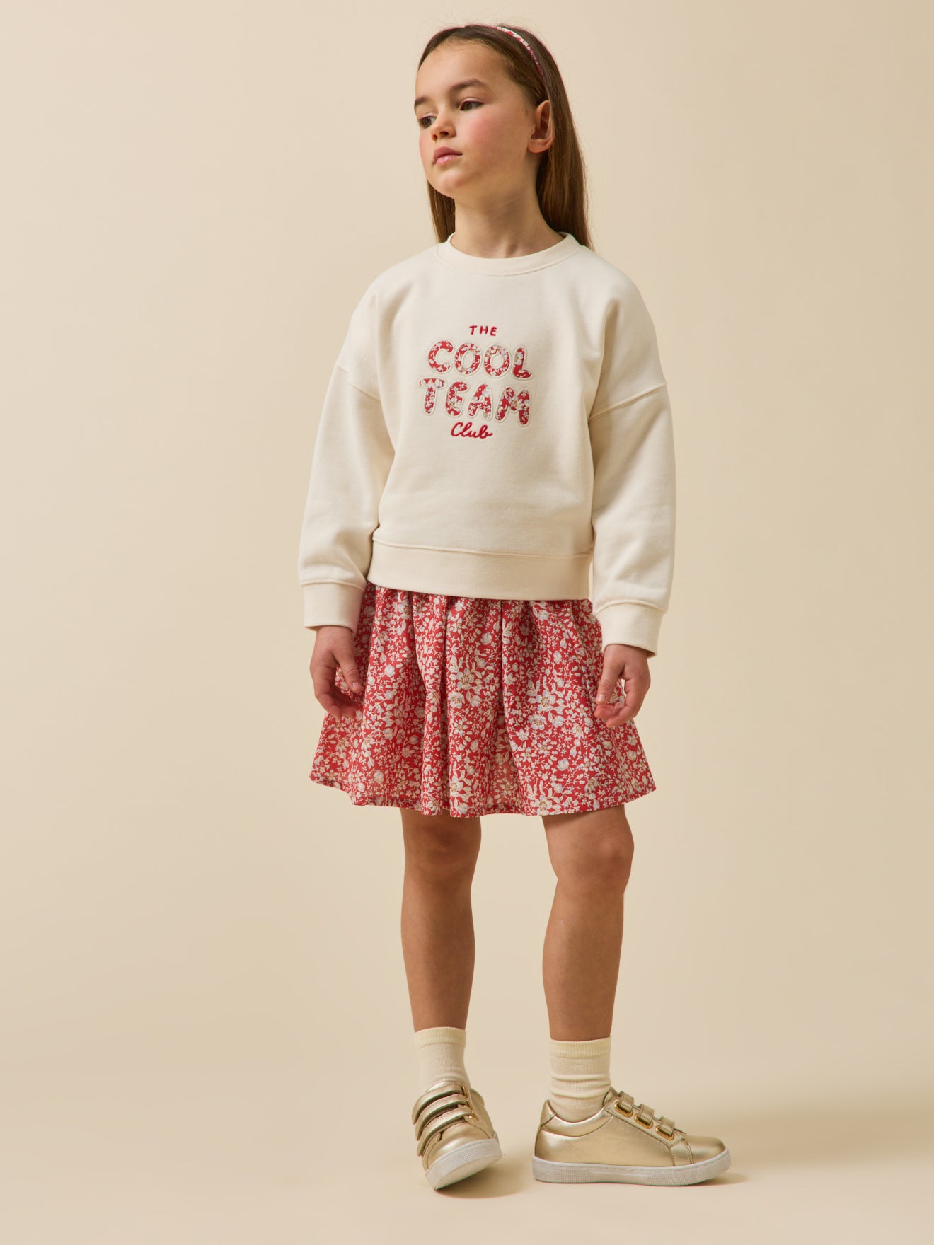 Meisjessweater met opschrift in Liberty-stof - Biokatoen