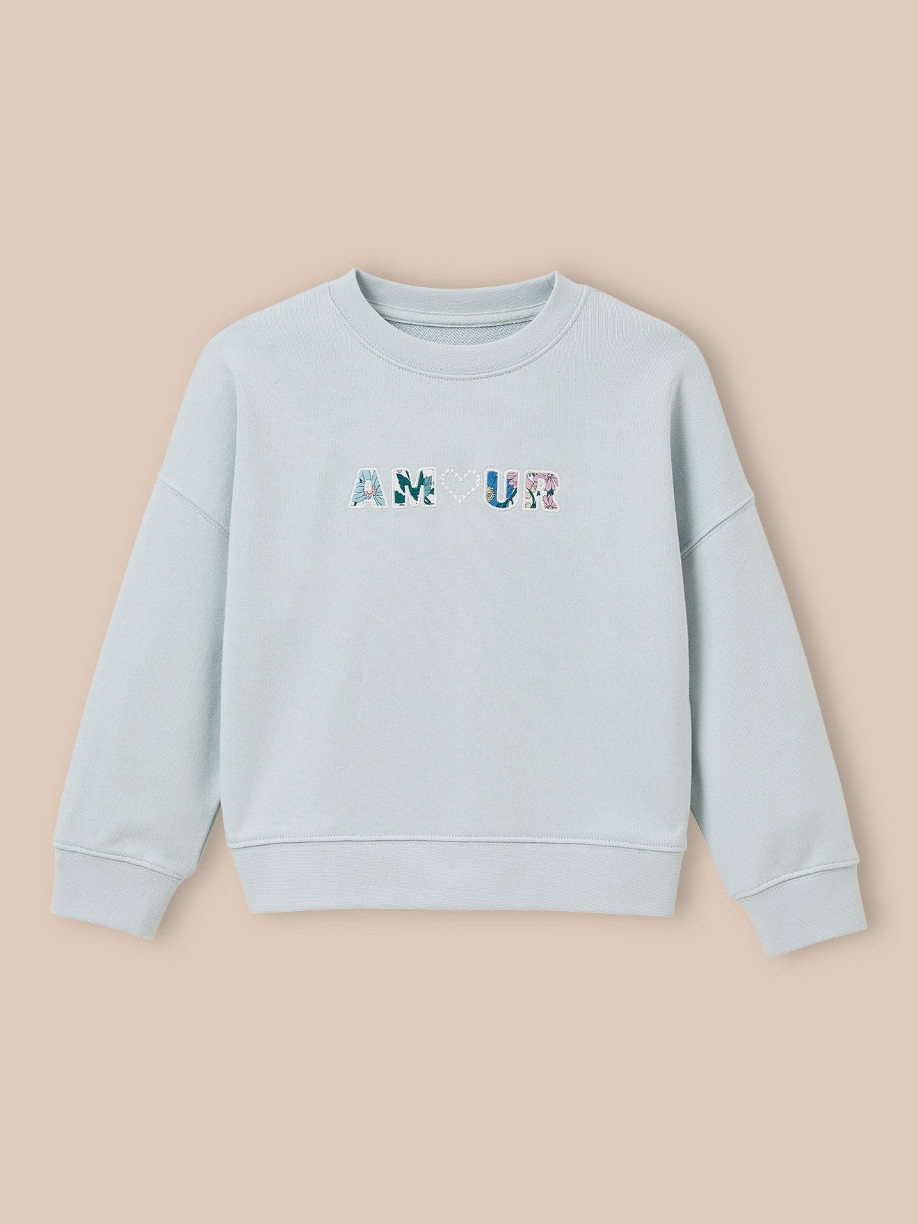 Meisjessweater met opschrift in Liberty-stof - Biokatoen