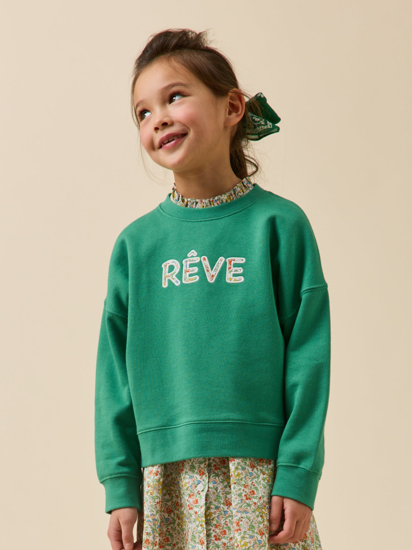 Meisjessweater met opschrift in Liberty-stof - Biokatoen