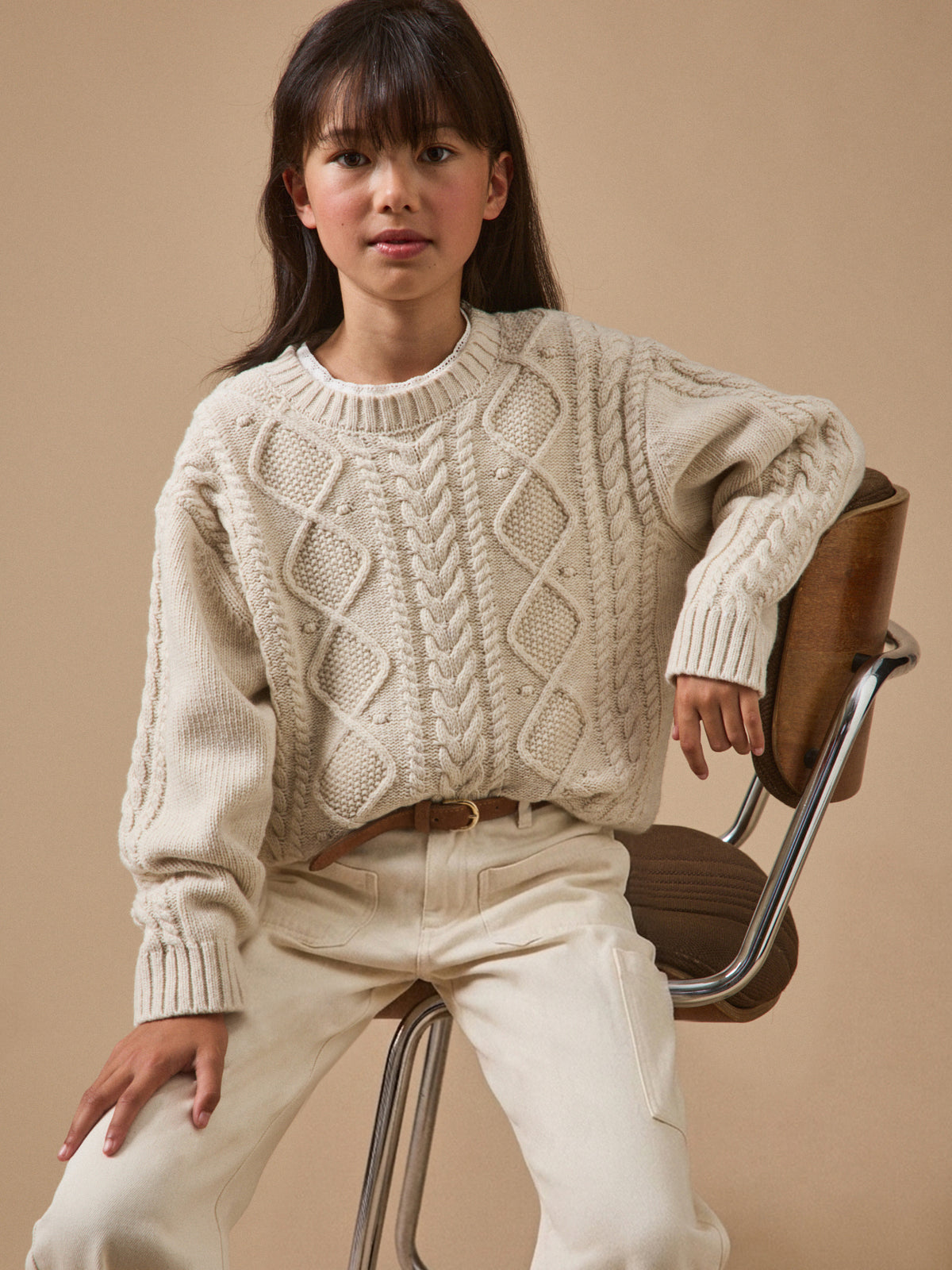 Pull torsadé avec laine Fille