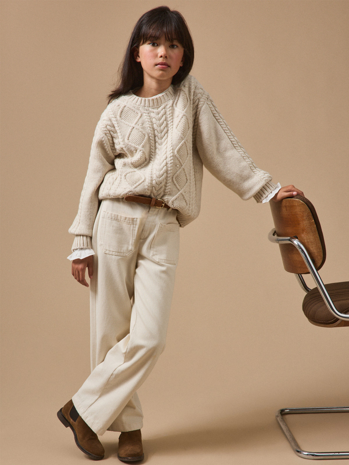 Pull torsadé avec laine Fille