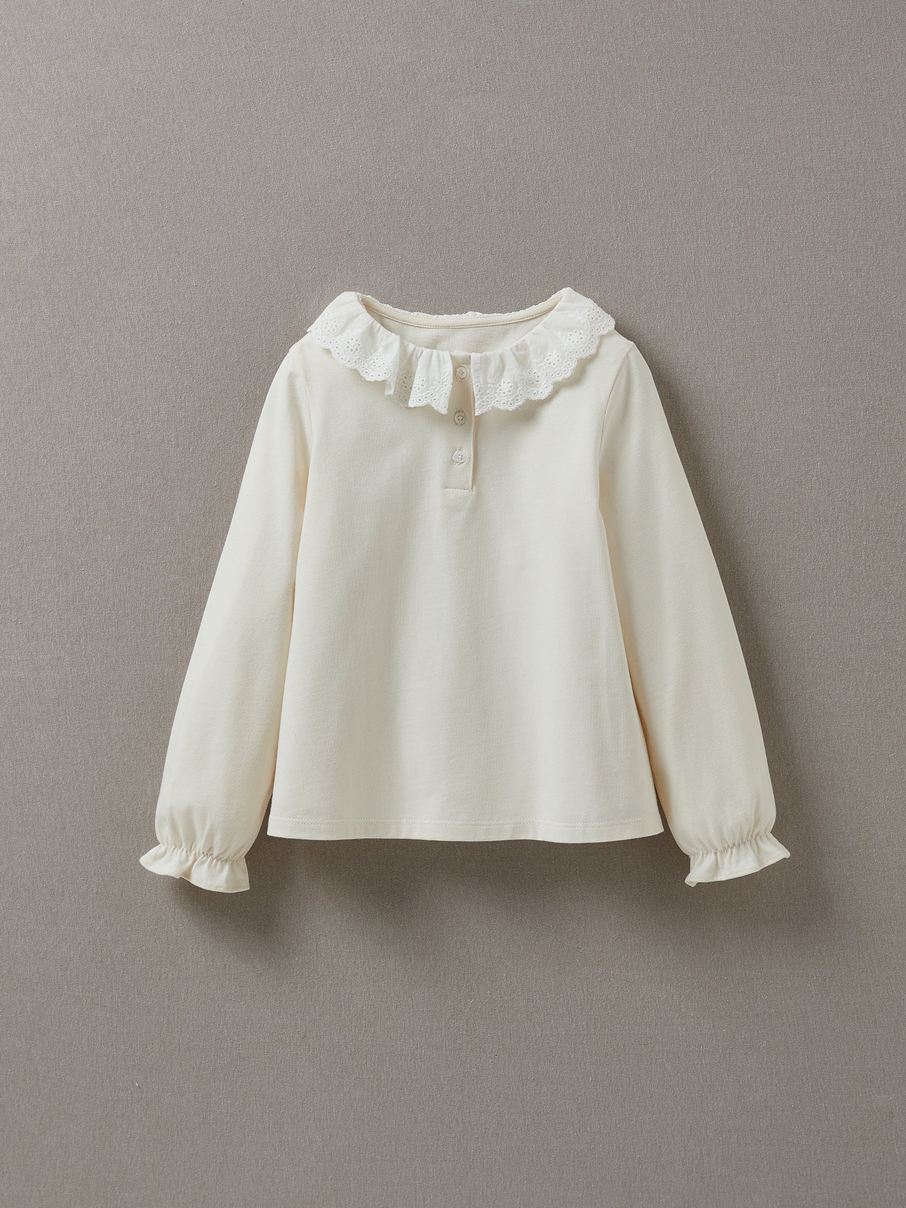 T-shirt Fille collerette brodée - Coton bio