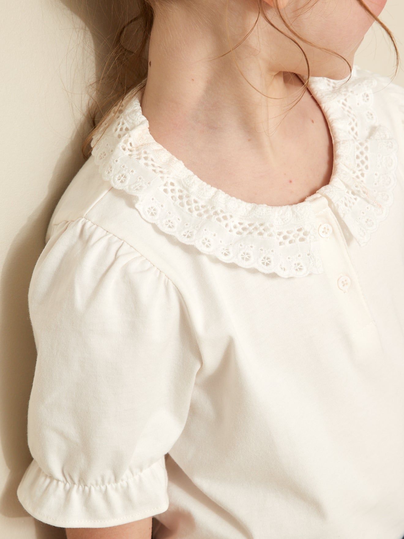 T-shirt Fille col dentelle - Coton Biologique