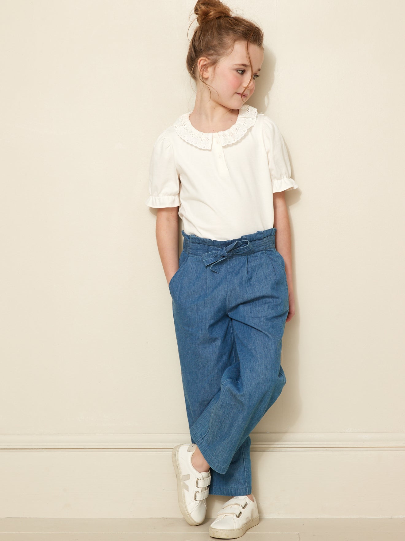 T-shirt Fille col dentelle - Coton Biologique