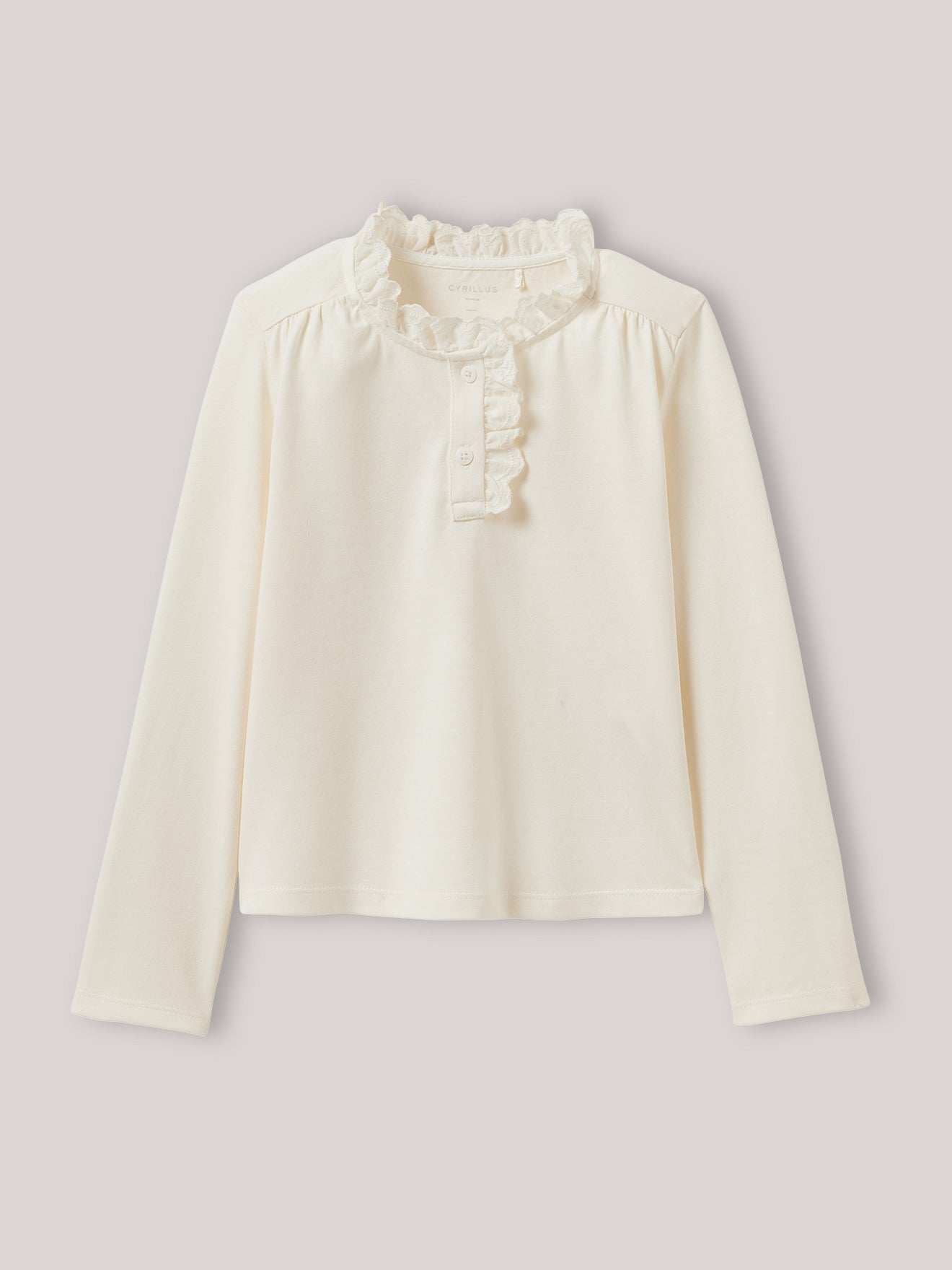 Meisjesshirt met geborduurde opstaande kraag - Biokatoen