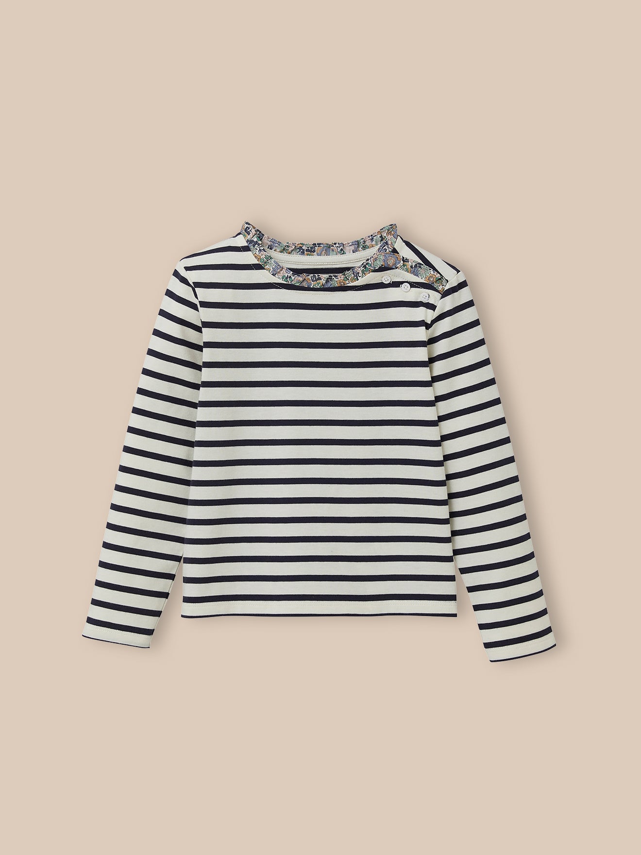 Meisjesshirt met marinestrepen en Liberty-stof - Biokatoen