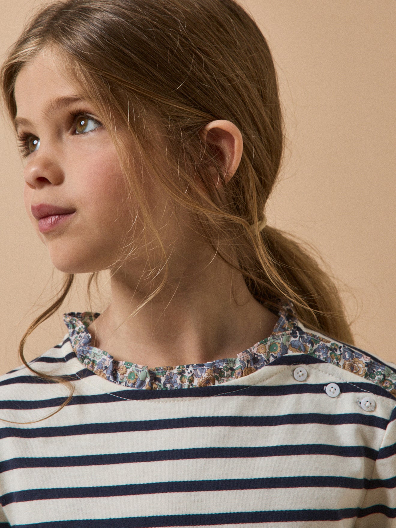 Meisjesshirt met marinestrepen en Liberty-stof - Biokatoen