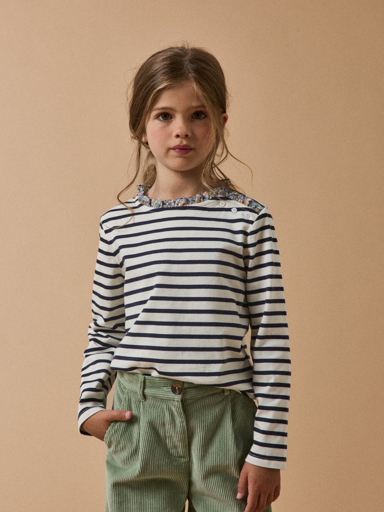Meisjesshirt met marinestrepen en Liberty-stof - Biokatoen