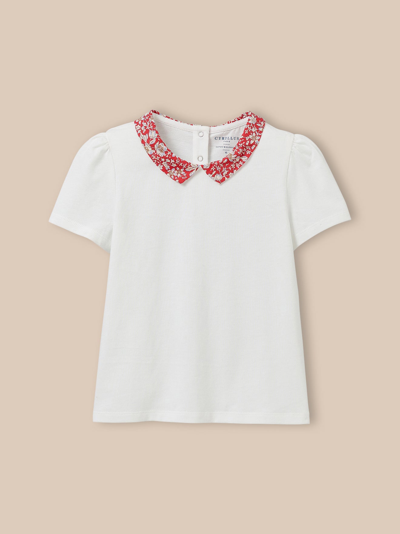 T-shirt col en tissu Liberty Fille - Coton biologique
