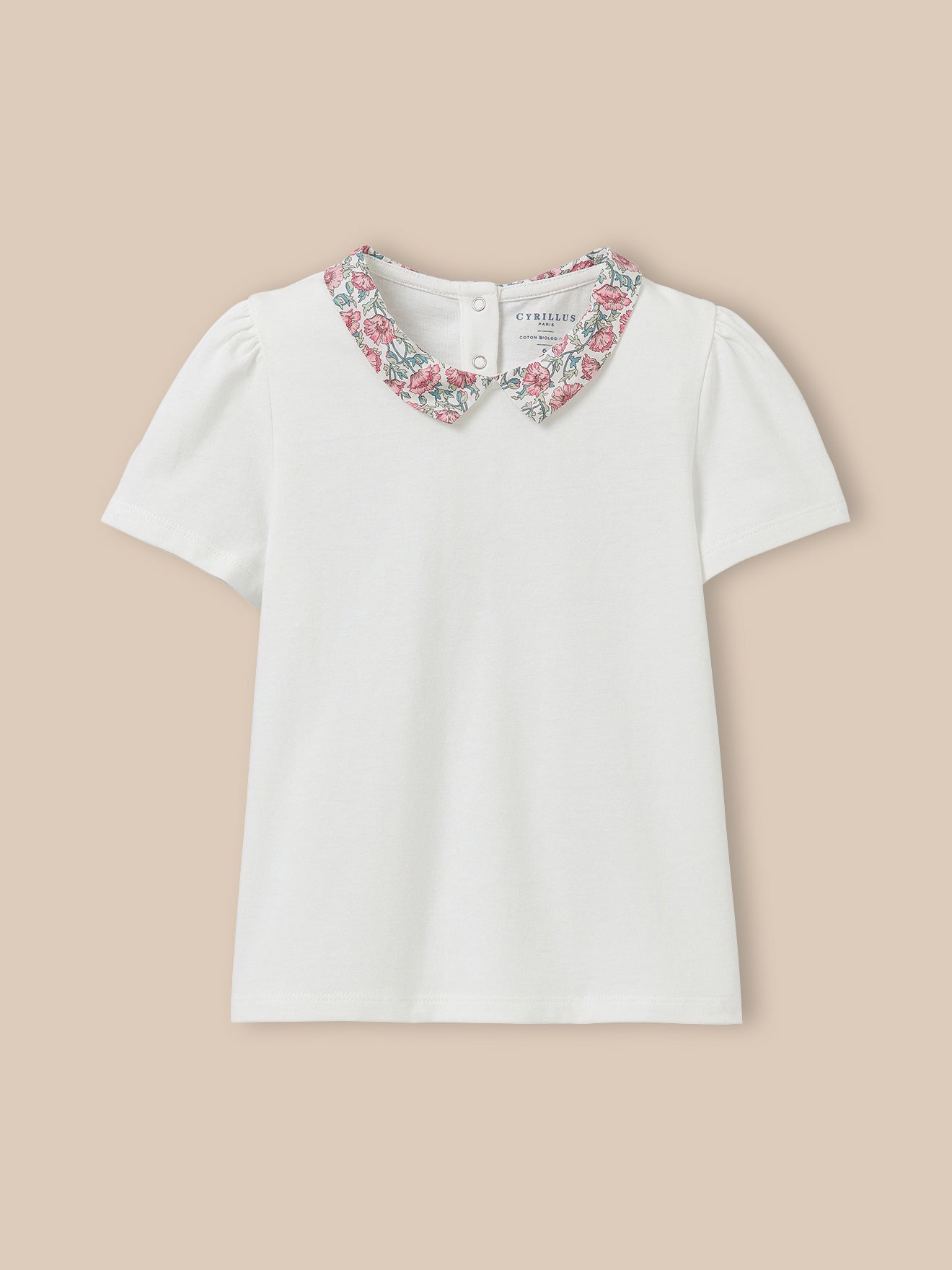 T-shirt col en tissu Liberty Fille - Coton biologique