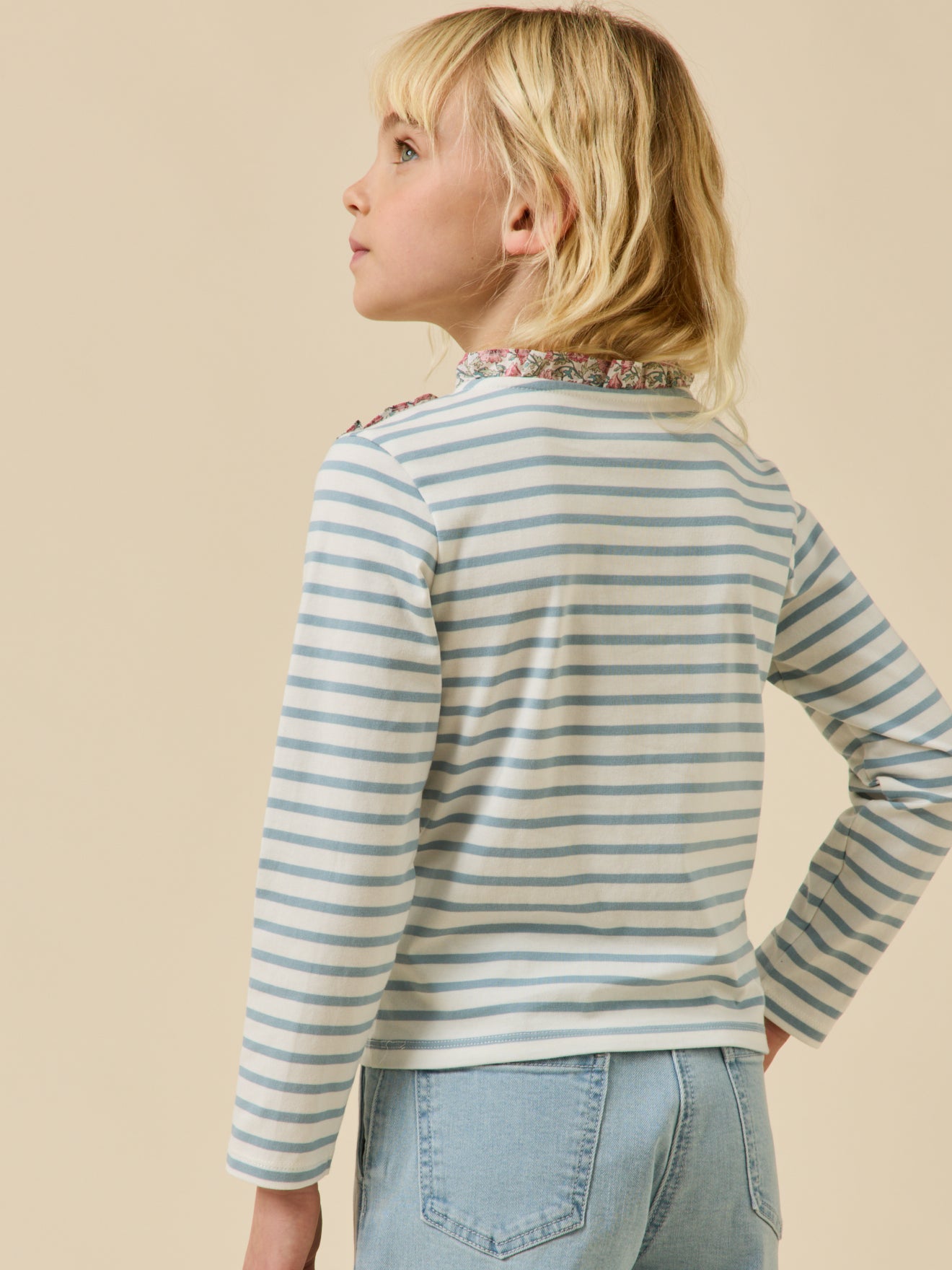 T-shirt marinière Fille tissu Liberty - Coton biologique