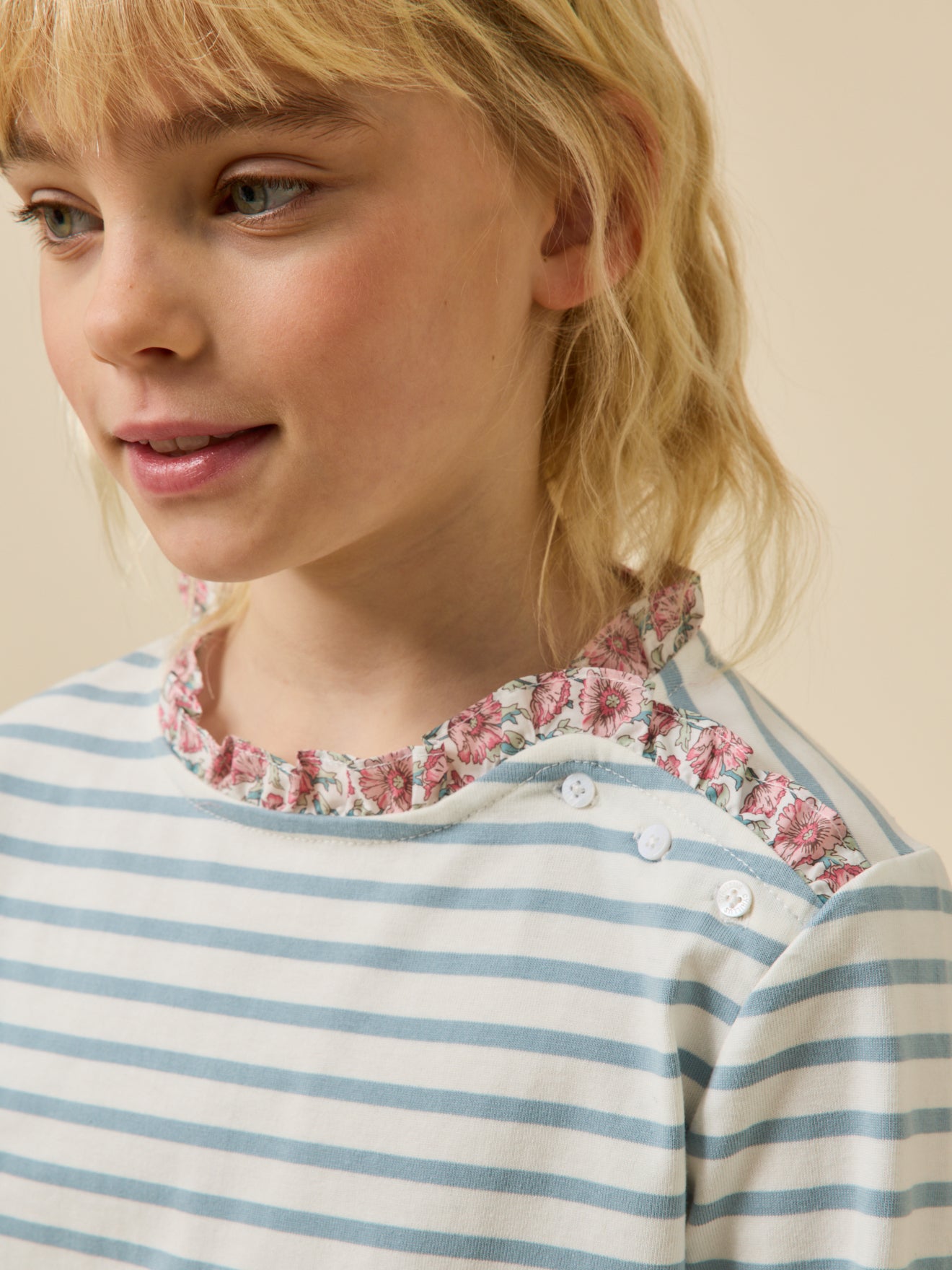 T-shirt marinière Fille tissu Liberty - Coton biologique
