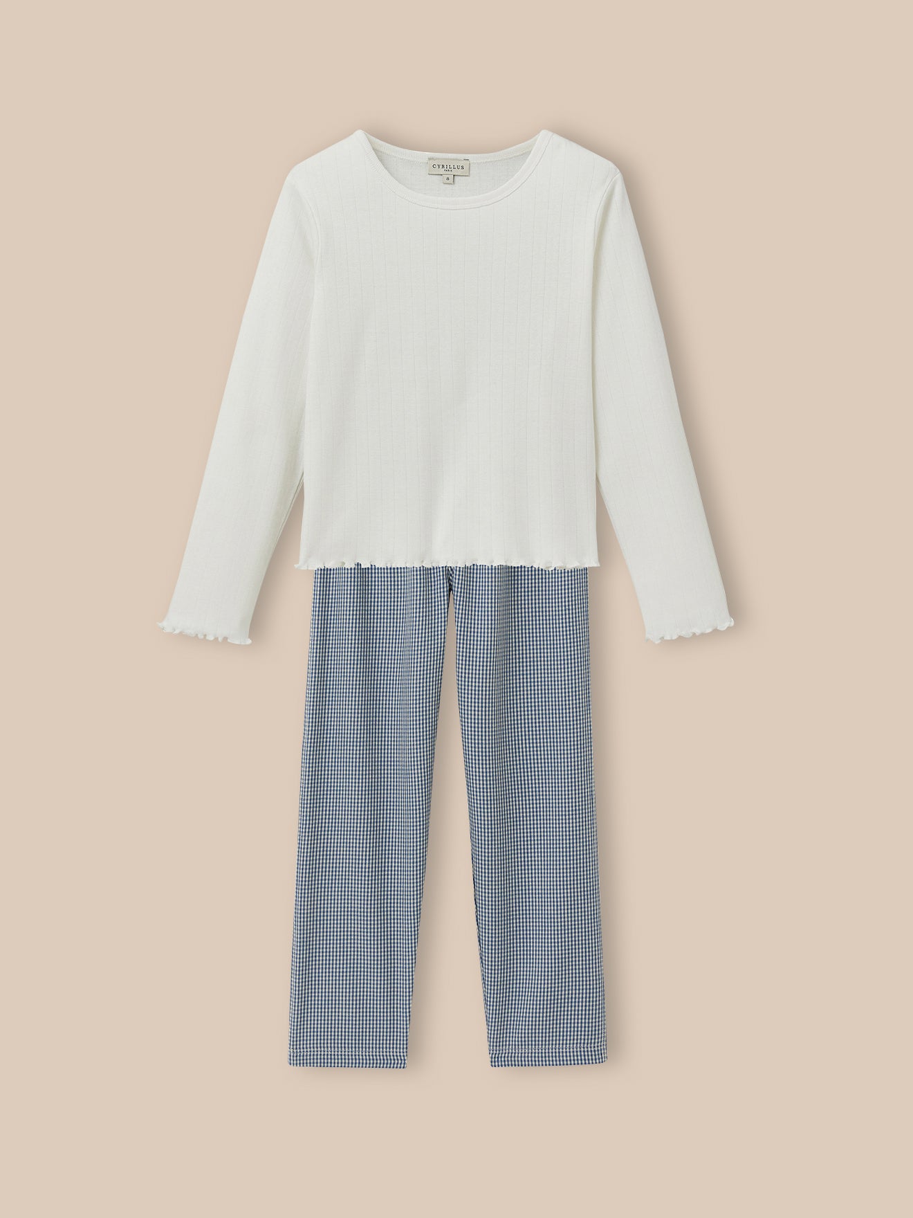 Meisjespyjama met gingham-motief in twee materialen